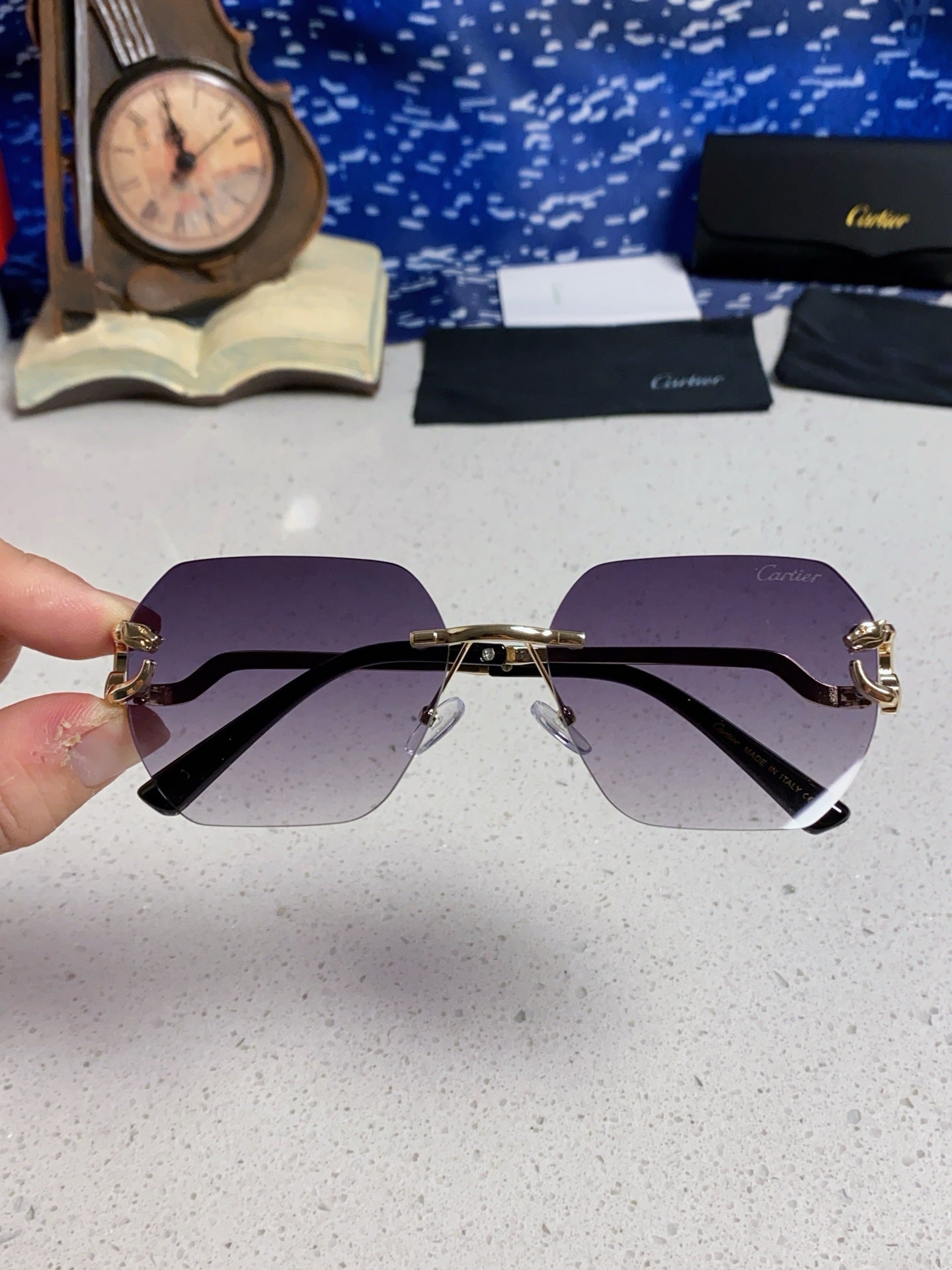 Cartier Lightweight Metal Rimless Silver Lens Sunglasses for Men & Wo - 432229 - detail image 4