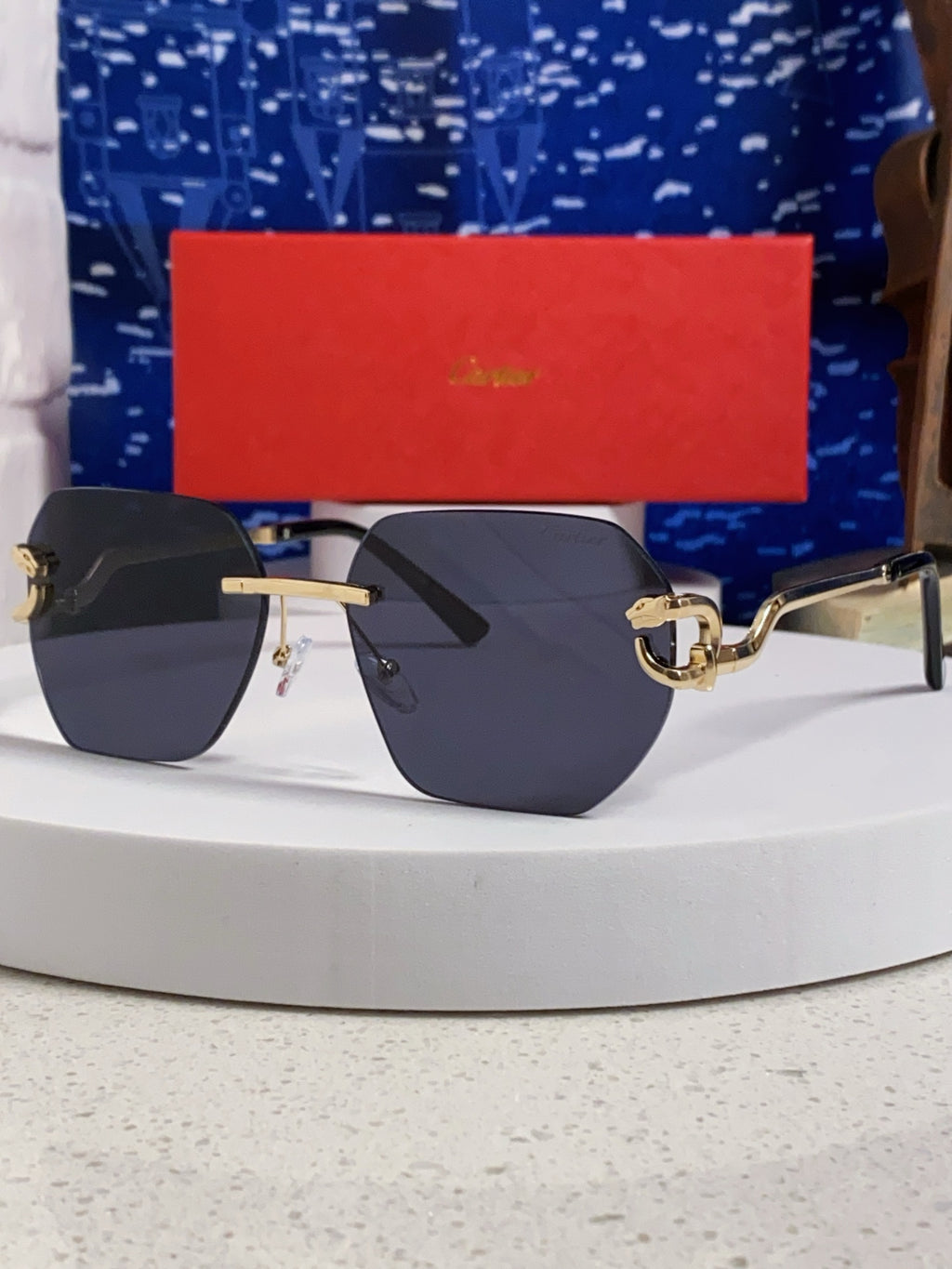 Cartier Lightweight Metal Rimless Black Lens Sunglasses for Men & Wom - 432230