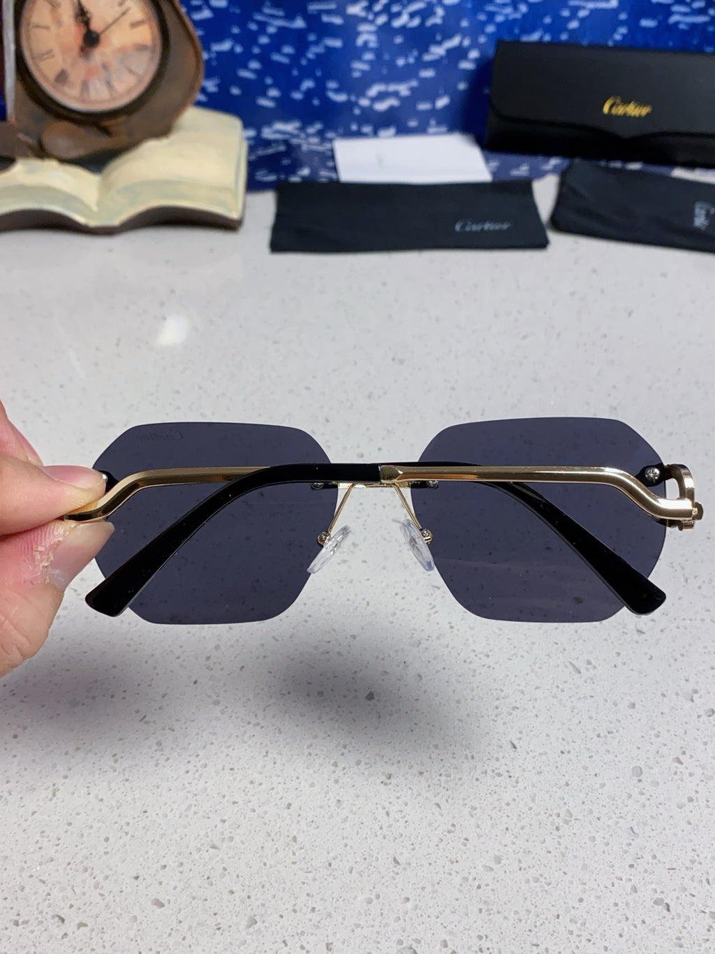 Cartier Lightweight Metal Rimless Black Lens Sunglasses for Men & Wom - 432230 - detail image 5