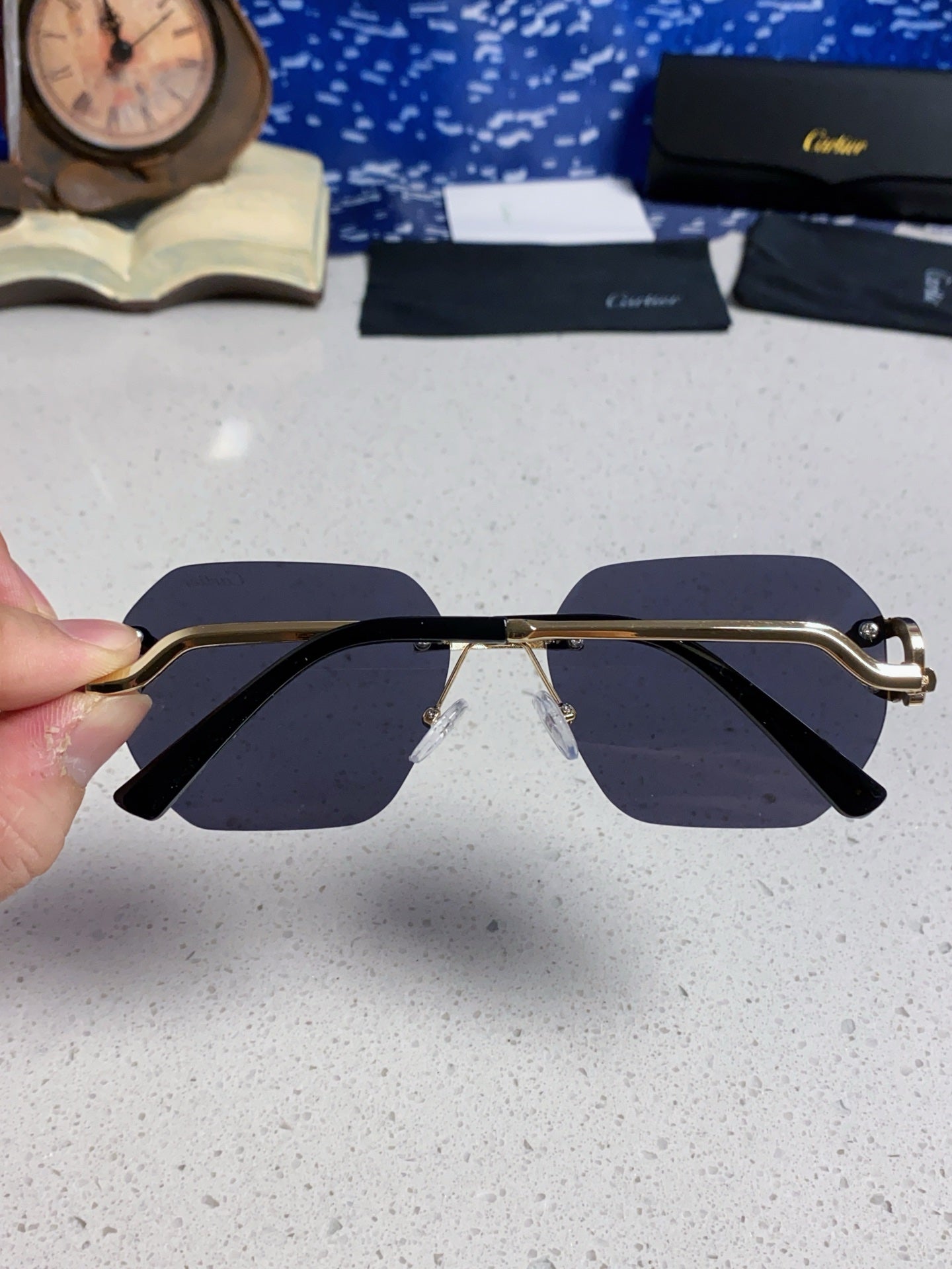 Cartier Lightweight Metal Rimless Black Lens Sunglasses for Men & Wom - 432230 - detail image 5