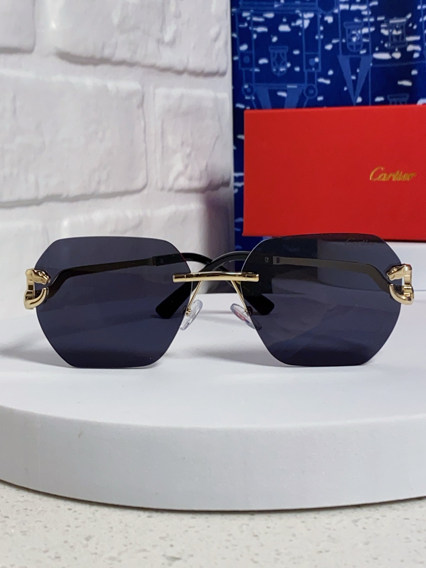 Cartier Lightweight Metal Rimless Black Lens Sunglasses for Men & Wom - 432230 - detail image 2