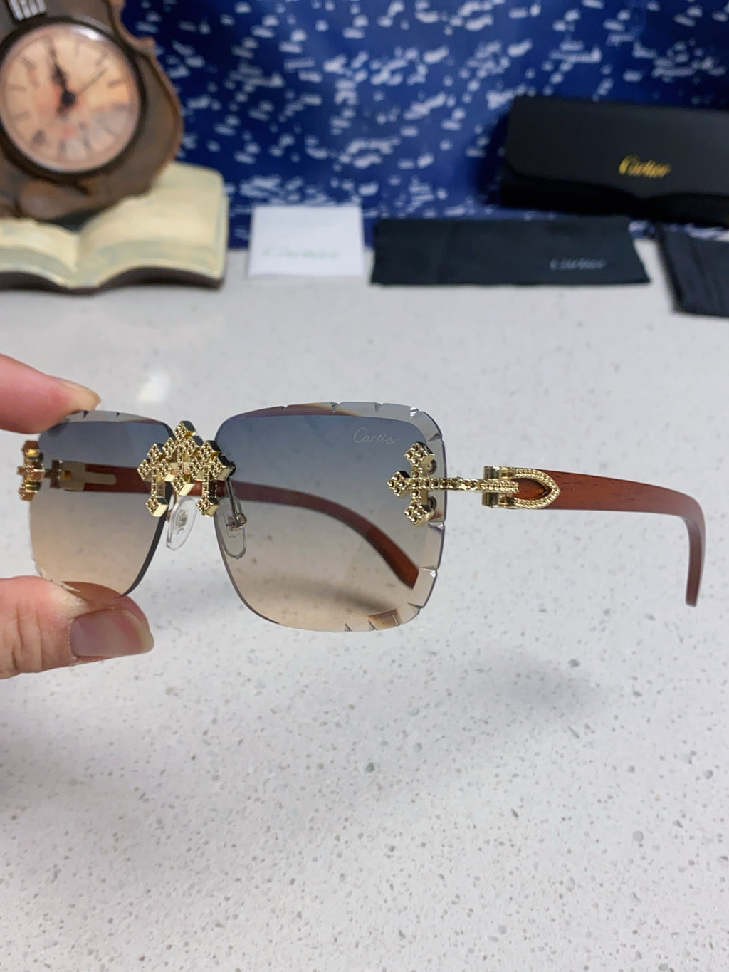 Cartier Lightweight Rimless Silver Lens Sunglasses for Men & Women - 493668 - detail image 6