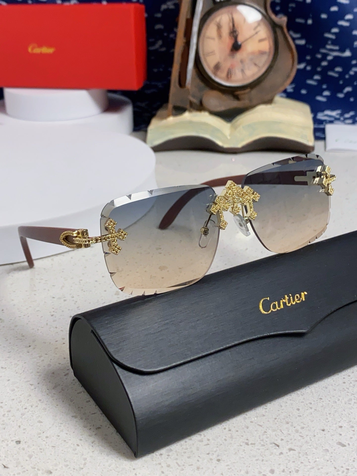 Cartier Lightweight Rimless Silver Lens Sunglasses for Men & Women - 493668 - detail image 11