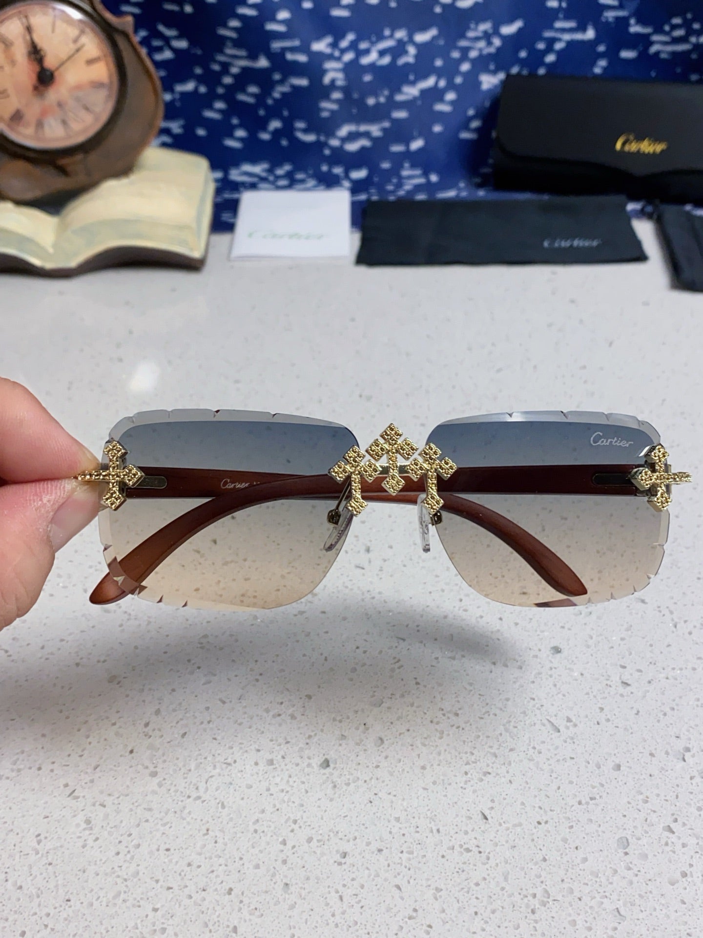 Cartier Lightweight Rimless Silver Lens Sunglasses for Men & Women - 493668 - detail image 4