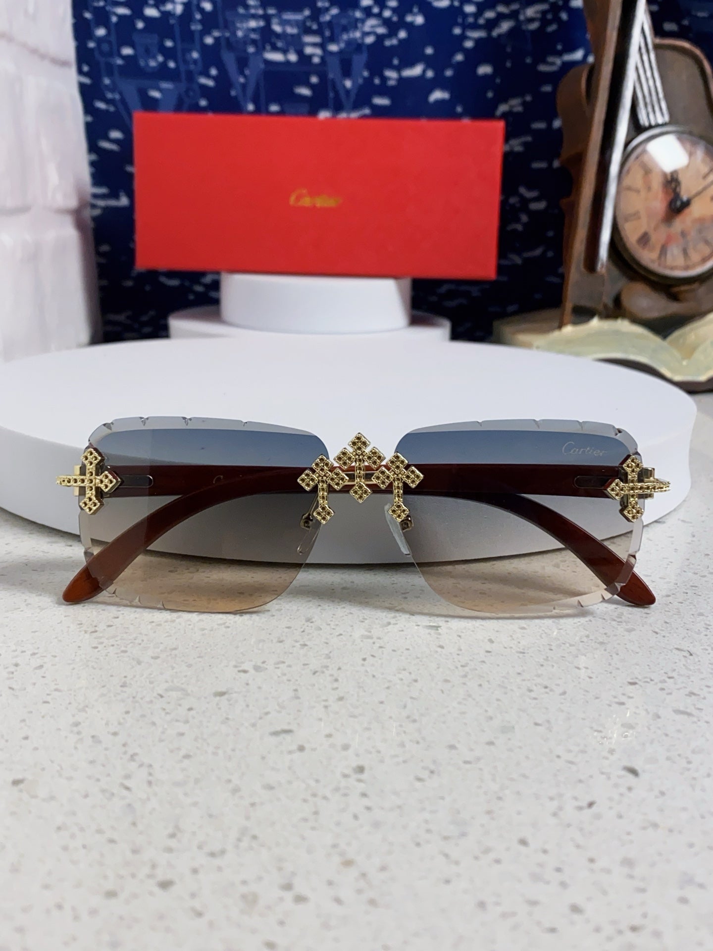 Cartier Lightweight Rimless Silver Lens Sunglasses for Men & Women - 493668 - detail image 10