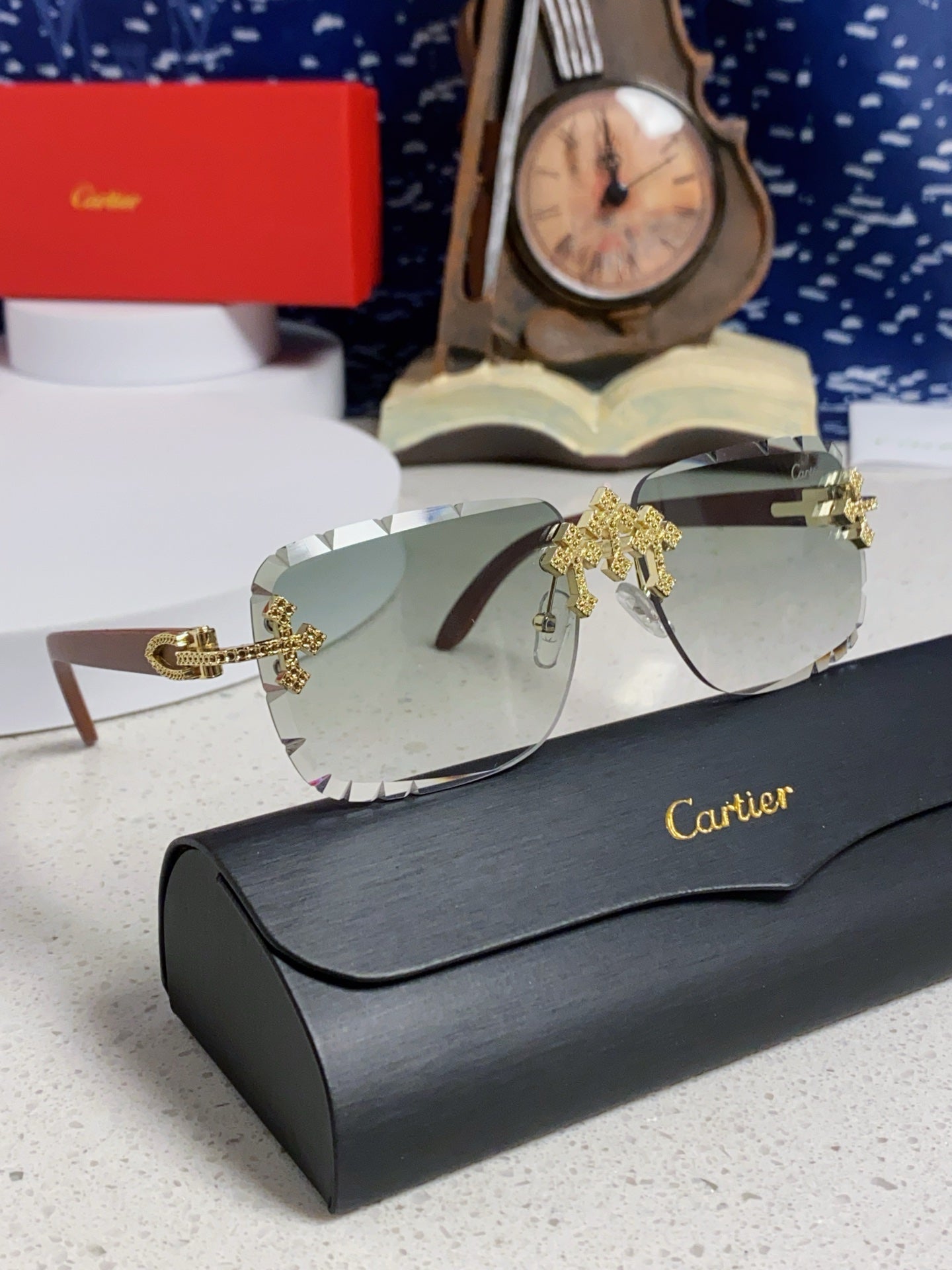 Cartier Lightweight Rimless Silver Lens Sunglasses for Men & Women - 493669 - detail image 11