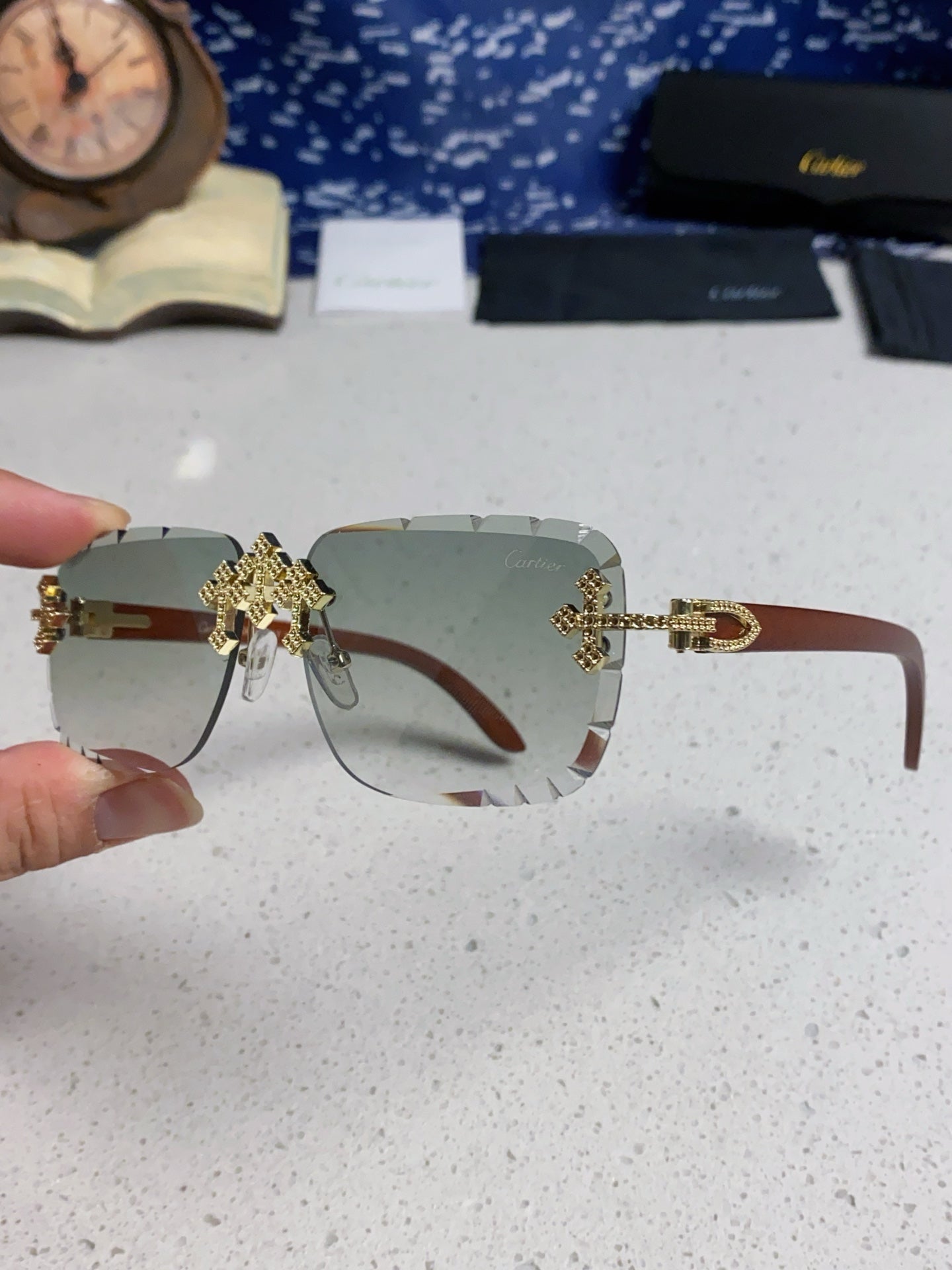 Cartier Lightweight Rimless Silver Lens Sunglasses for Men & Women - 415891 - detail image 6