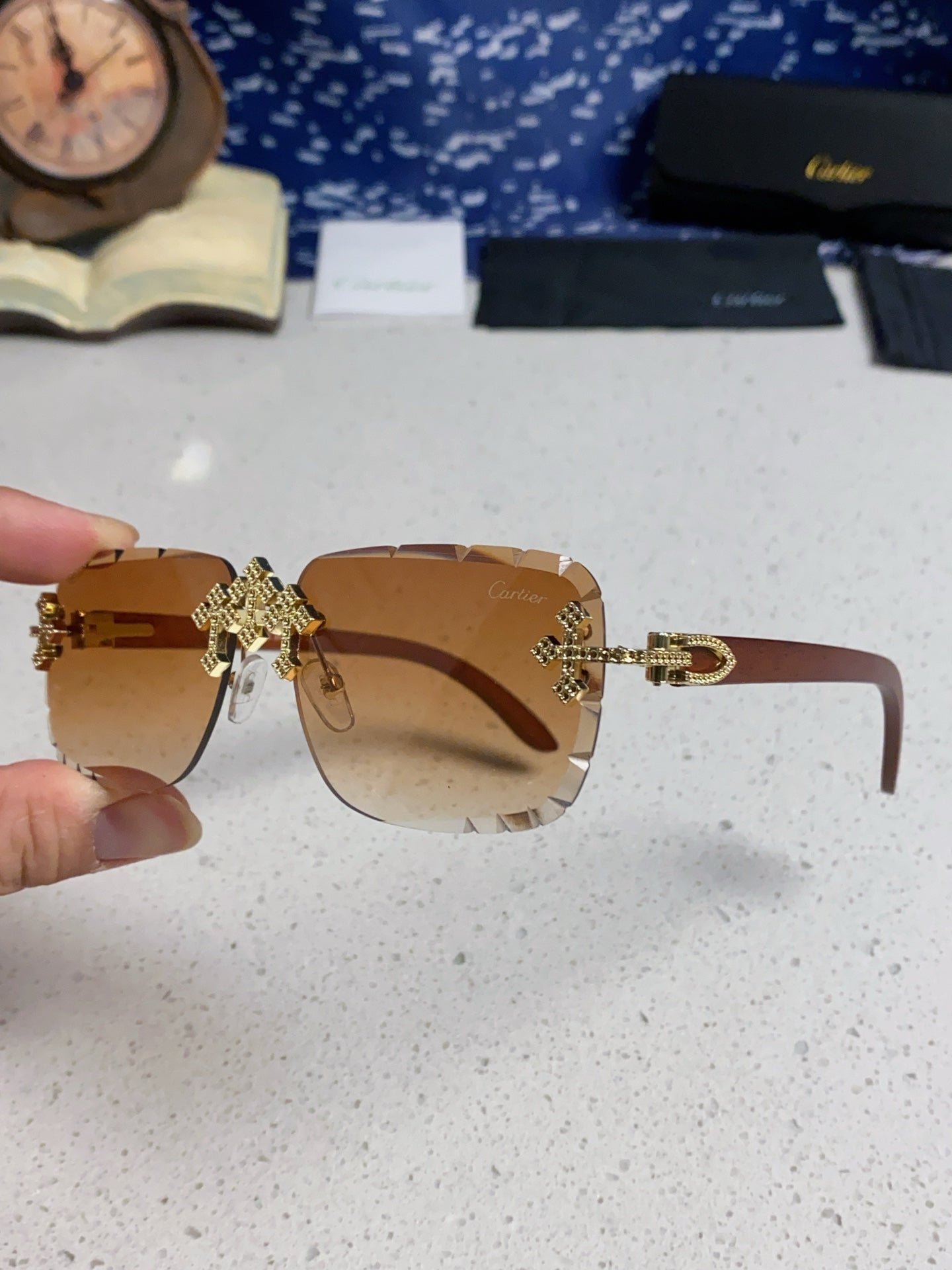 Cartier Lightweight Rimless Brown Lens Sunglasses for Men & Women - 415893 - detail image 5