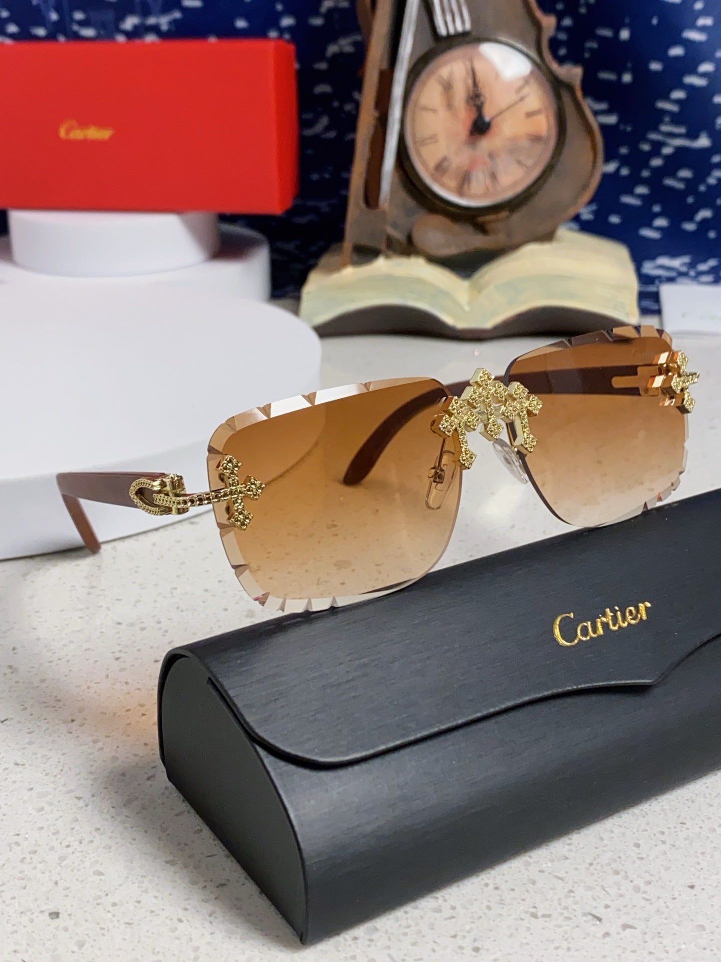 Cartier Lightweight Rimless Brown Lens Sunglasses for Men & Women - 493671 - detail image 11