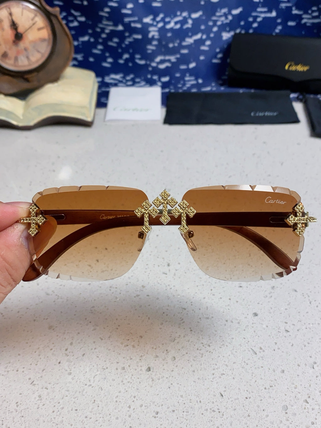 Cartier Lightweight Rimless Brown Lens Sunglasses for Men & Women - 493671 - detail image 4