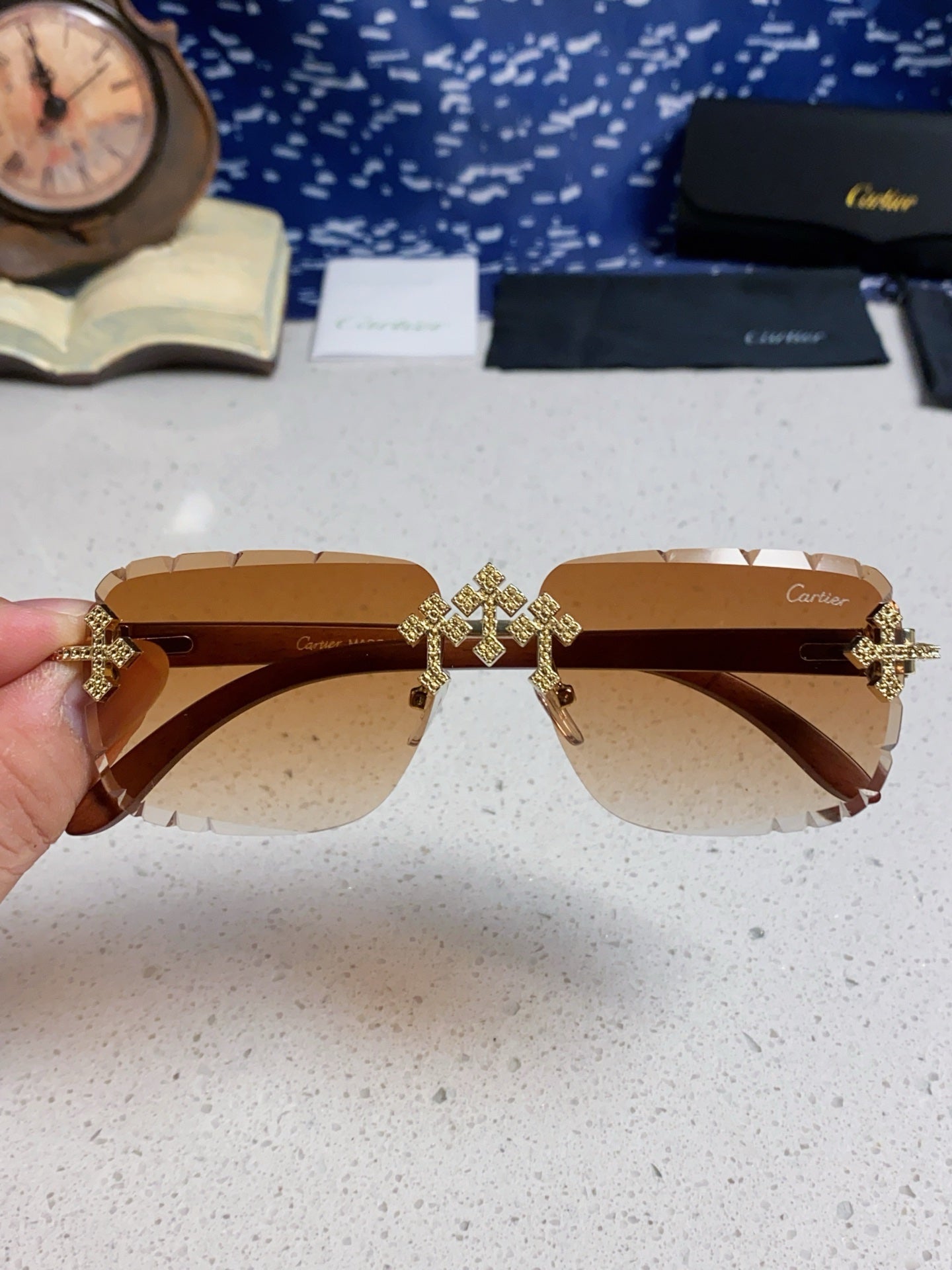 Cartier Lightweight Rimless Brown Lens Sunglasses for Men & Women - 493671 - detail image 4