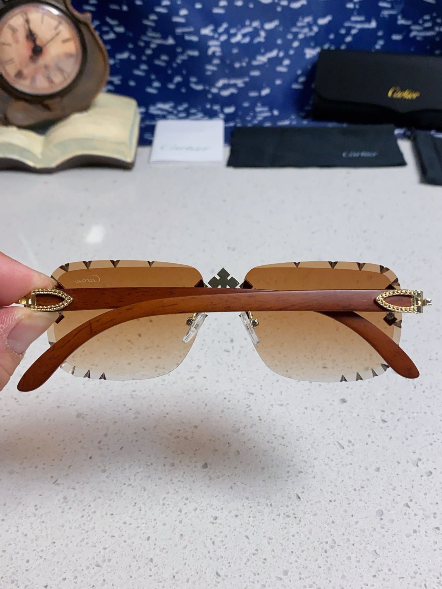 Cartier Lightweight Rimless Brown Lens Sunglasses for Men & Women - 493671 - detail image 5