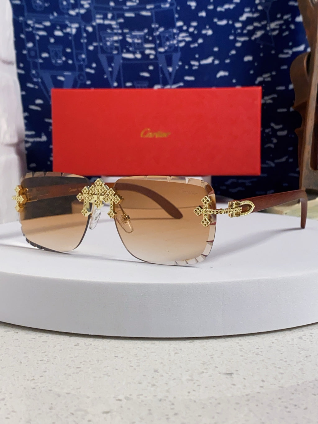 Cartier Lightweight Rimless Brown Lens Sunglasses for Men & Women - 493671