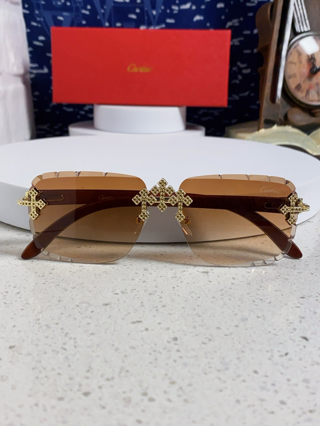Cartier Lightweight Rimless Brown Lens Sunglasses for Men & Women - 493671 - detail image 10