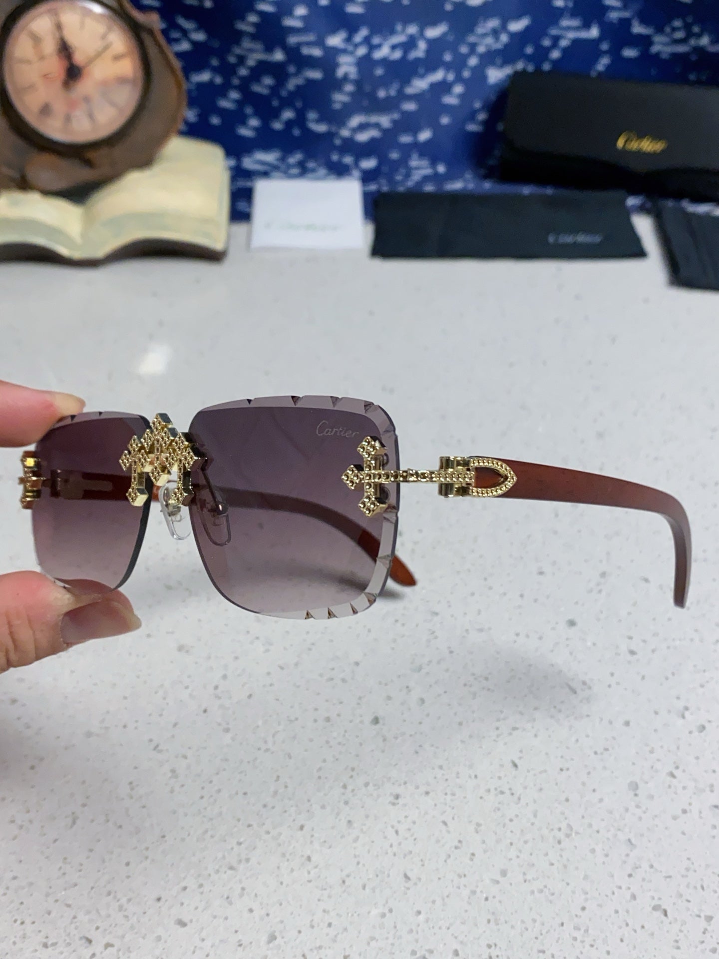 Cartier Lightweight Rimless Silver Lens Sunglasses for Men & Women - 493672 - detail image 6