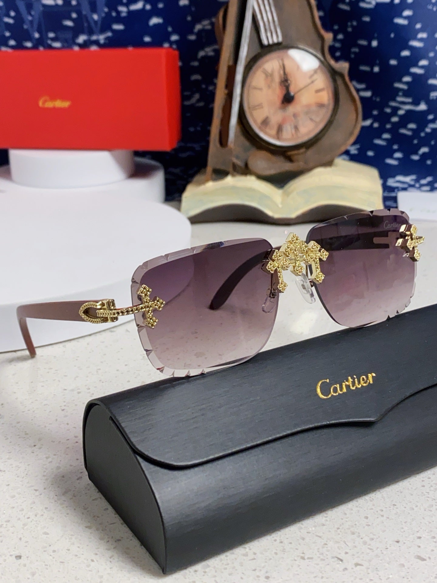 Cartier Lightweight Rimless Silver Lens Sunglasses for Men & Women - 493672 - detail image 11