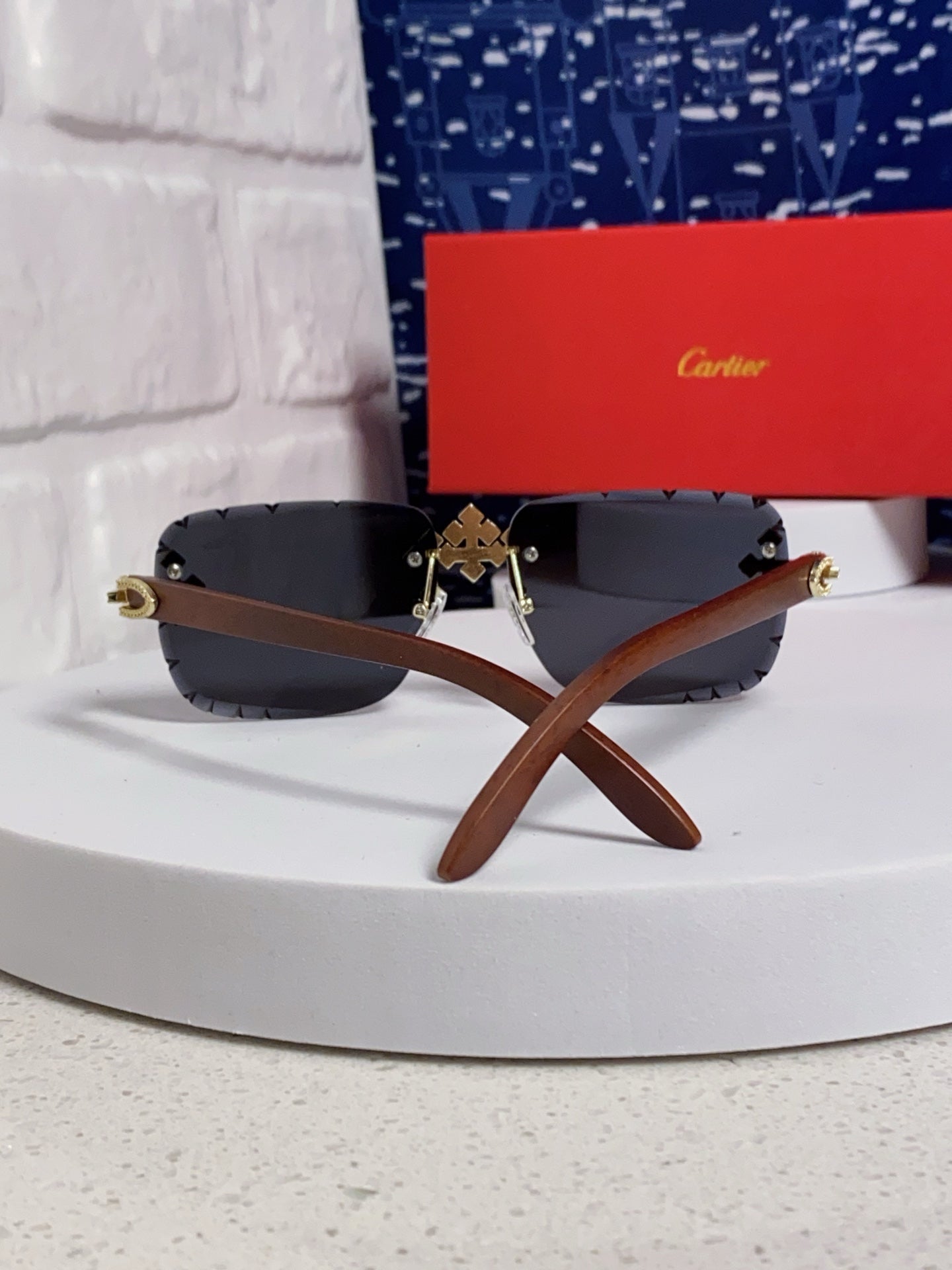Cartier Lightweight Rimless Blue Lens Sunglasses for Men & Women - detail image 3