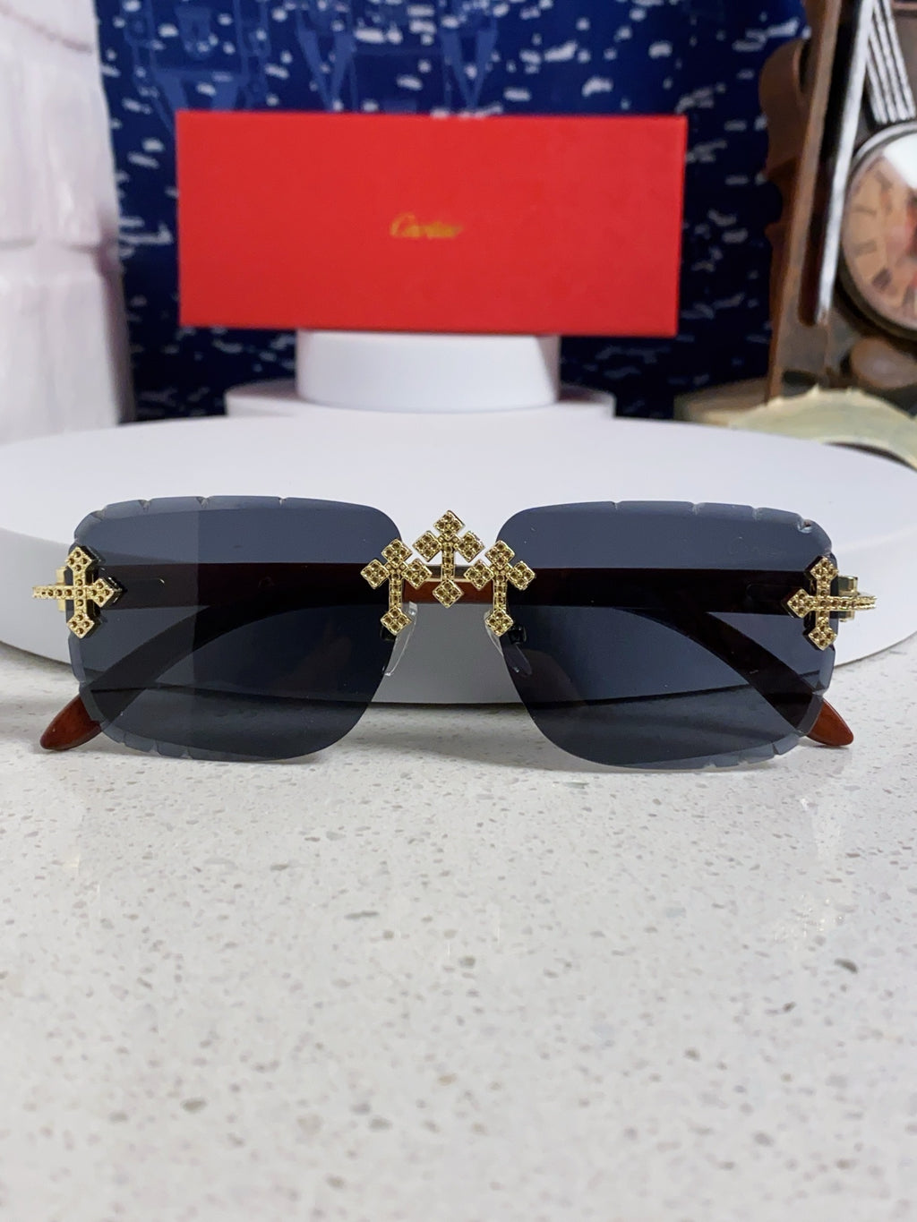 Cartier Lightweight Rimless Blue Lens Sunglasses for Men & Women - 415895 - detail image 10