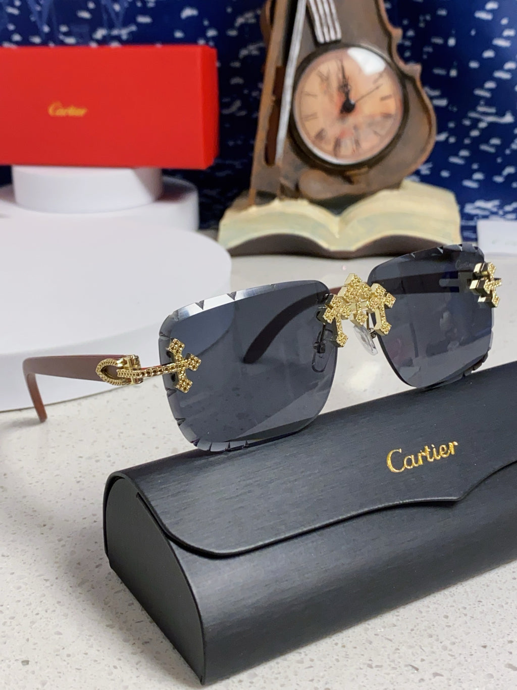 Cartier Lightweight Rimless Blue Lens Sunglasses for Men & Women - detail image 11