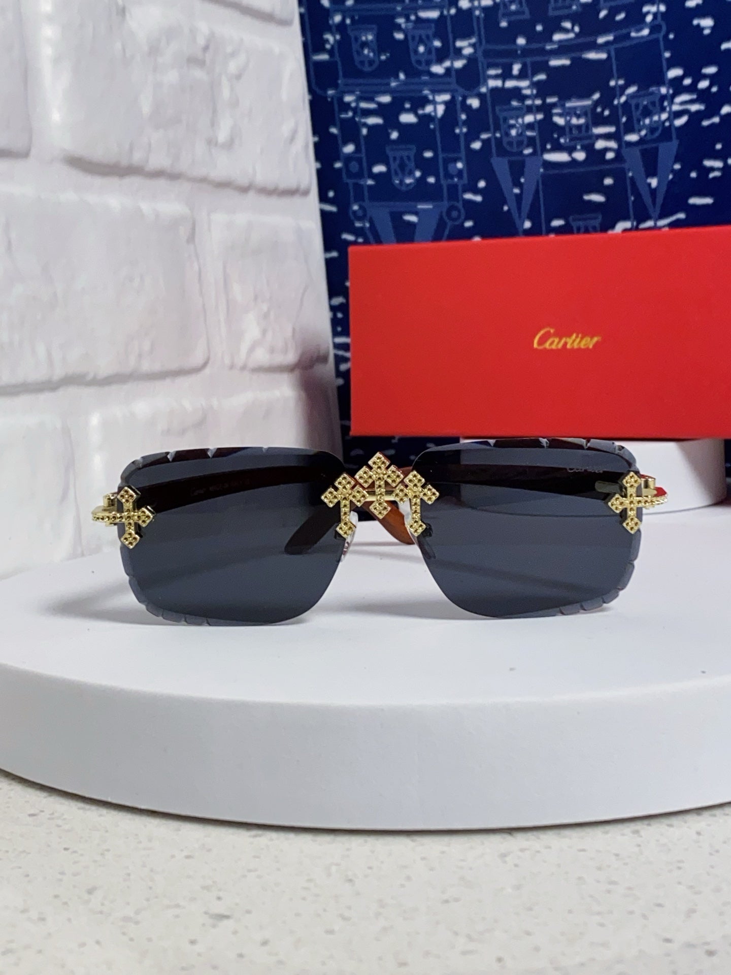 Cartier Lightweight Rimless Blue Lens Sunglasses for Men & Women - detail image 2