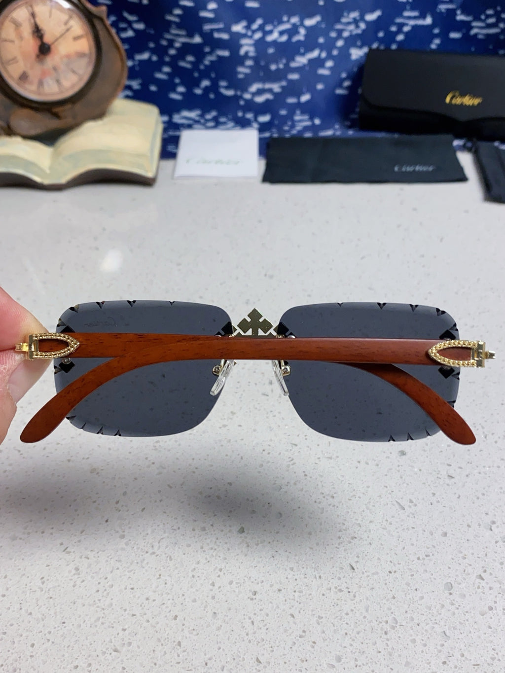 Cartier Lightweight Rimless Blue Lens Sunglasses for Men & Women - detail image 5