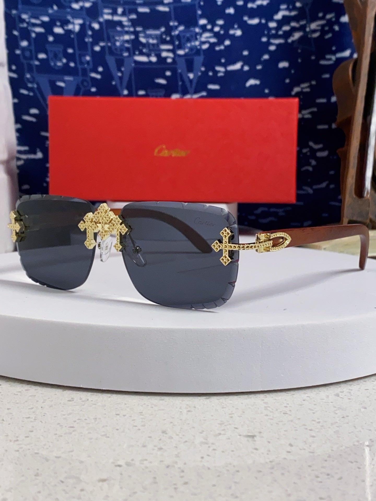 Cartier Lightweight Rimless Blue Lens Sunglasses for Men & Women - 415895