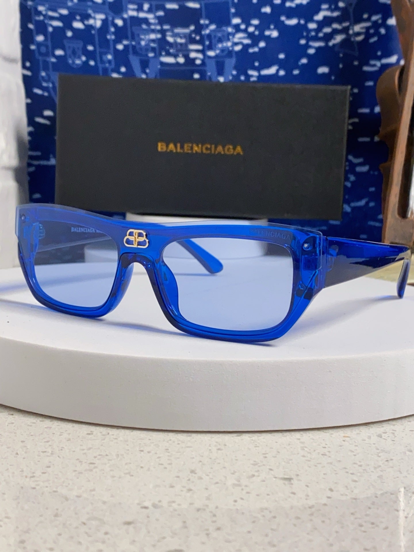 Balenciaga Browline Blue Lens Sunglasses for Men & Women - 487529