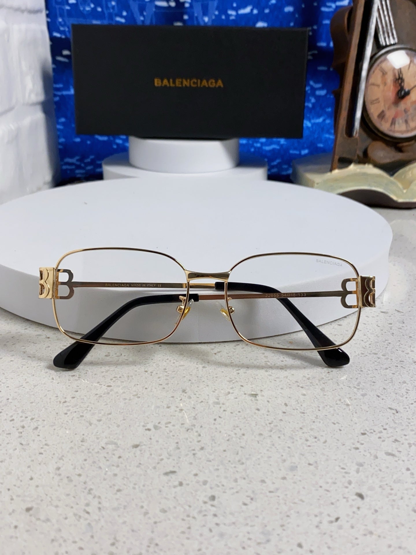 Balenciaga Metal Rectangular Gold Lens Sunglasses for Men & Women - detail image 9