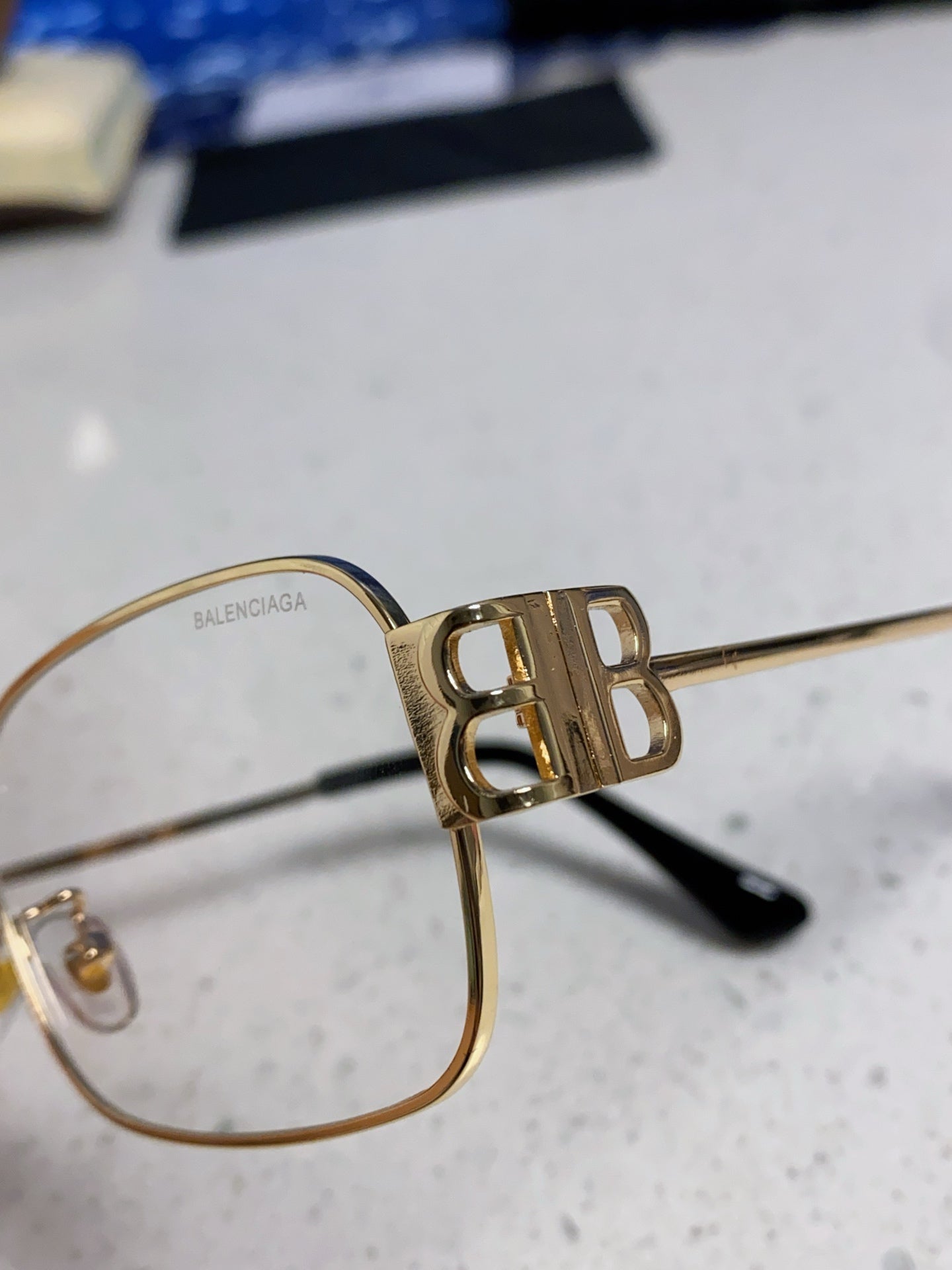 Balenciaga Metal Rectangular Gold Lens Sunglasses for Men & Women - detail image 7