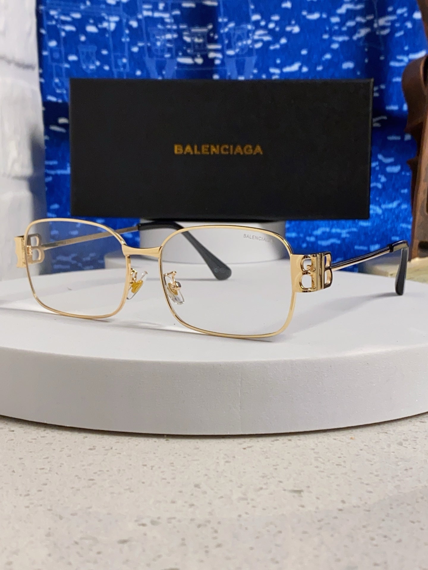 Balenciaga Metal Rectangular Gold Lens Sunglasses for Men & Women