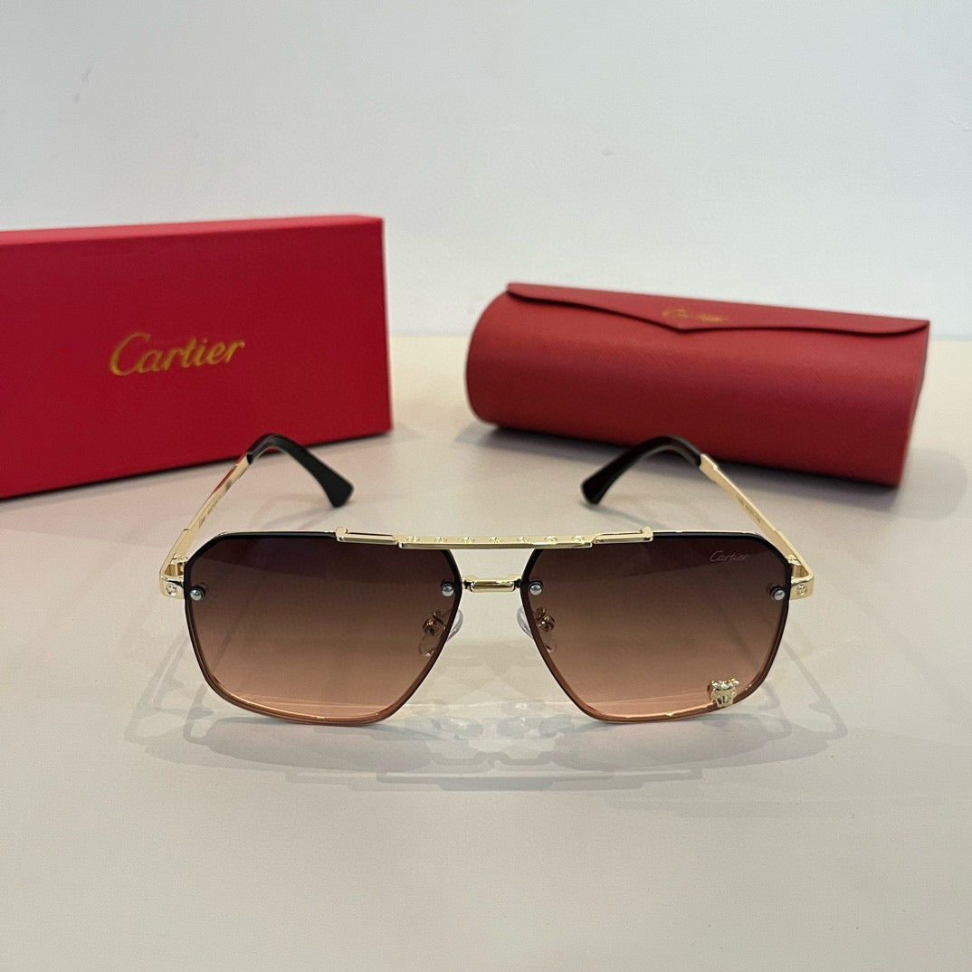Cartier Lightweight Metal Rimless Brown Lens Sunglasses for Men & Wom - 487332 - detail image 2