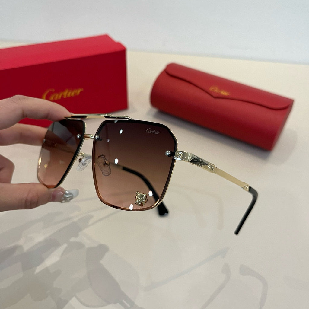 Cartier Lightweight Metal Rimless Brown Lens Sunglasses for Men & Wom - 487332 - detail image 4