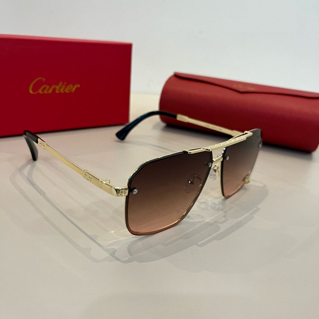 Cartier Lightweight Metal Rimless Brown Lens Sunglasses for Men & Wom - 432319