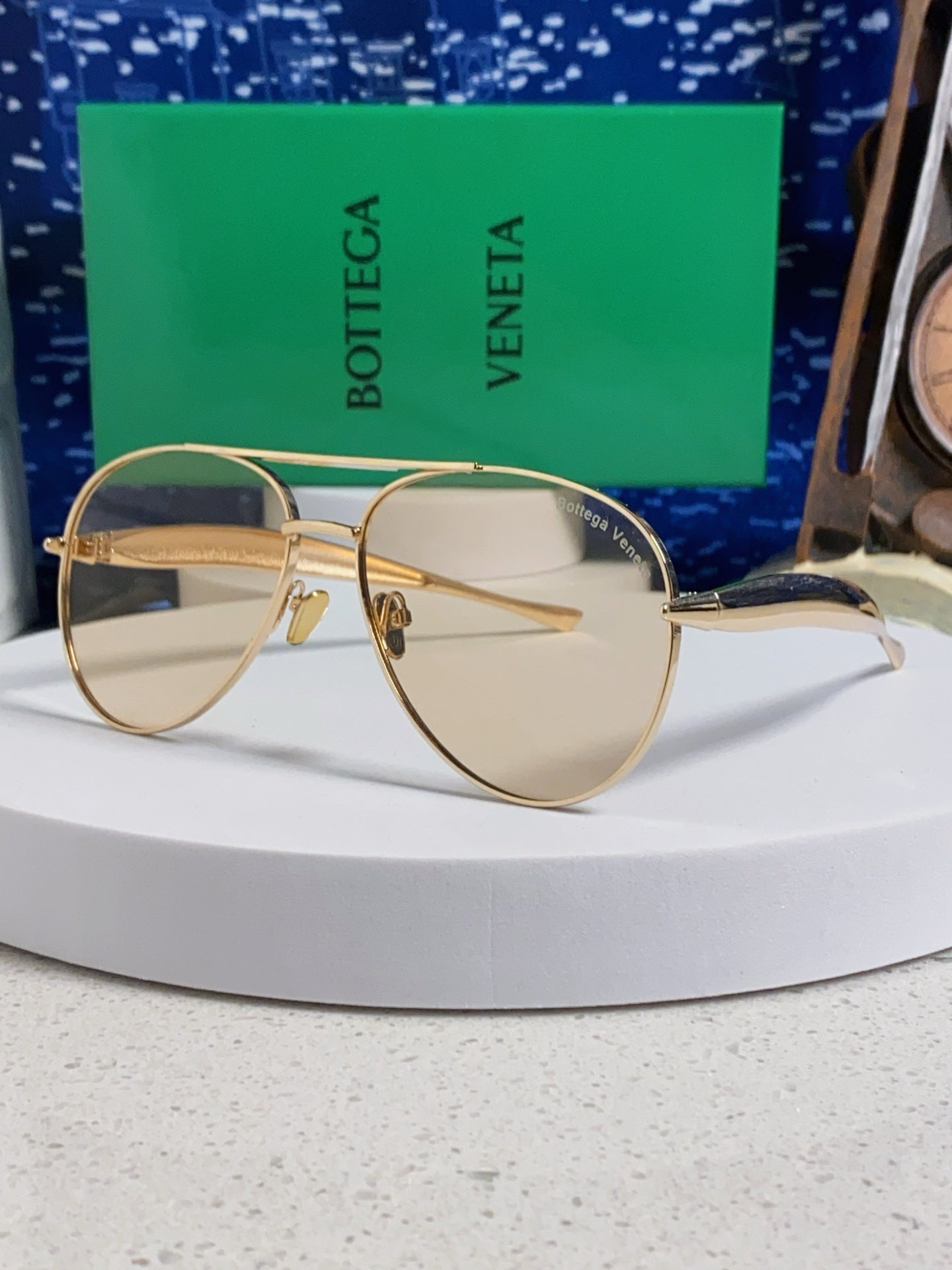 Bottega Veneta Metal Aviator Gold Lens Sunglasses for Men & Women - 432915