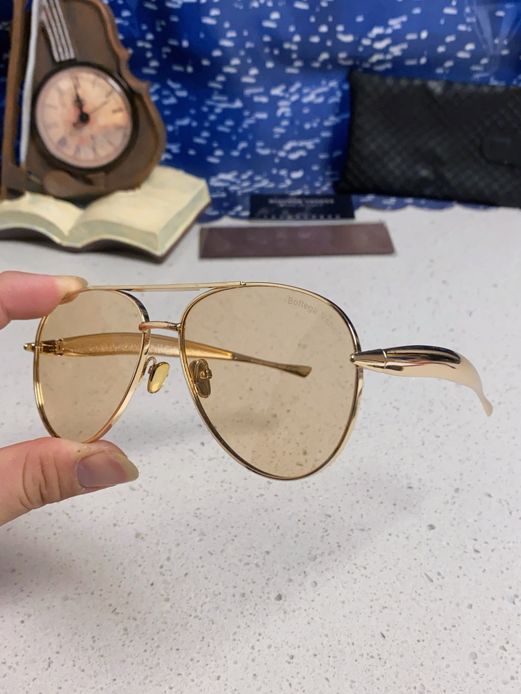 Bottega Veneta Metal Aviator Gold Lens Sunglasses for Men & Women - 432915 - detail image 6