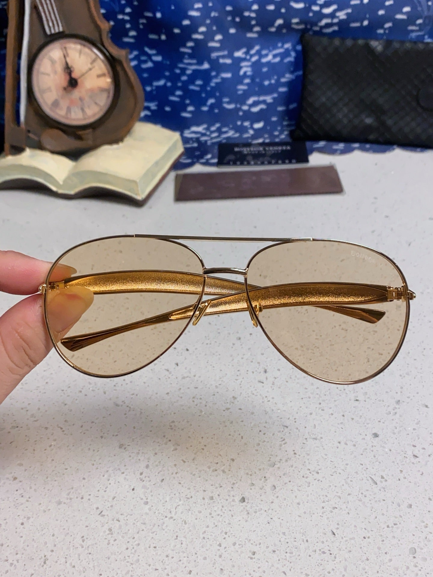 Bottega Veneta Metal Aviator Gold Lens Sunglasses for Men & Women - 416426 - detail image 4