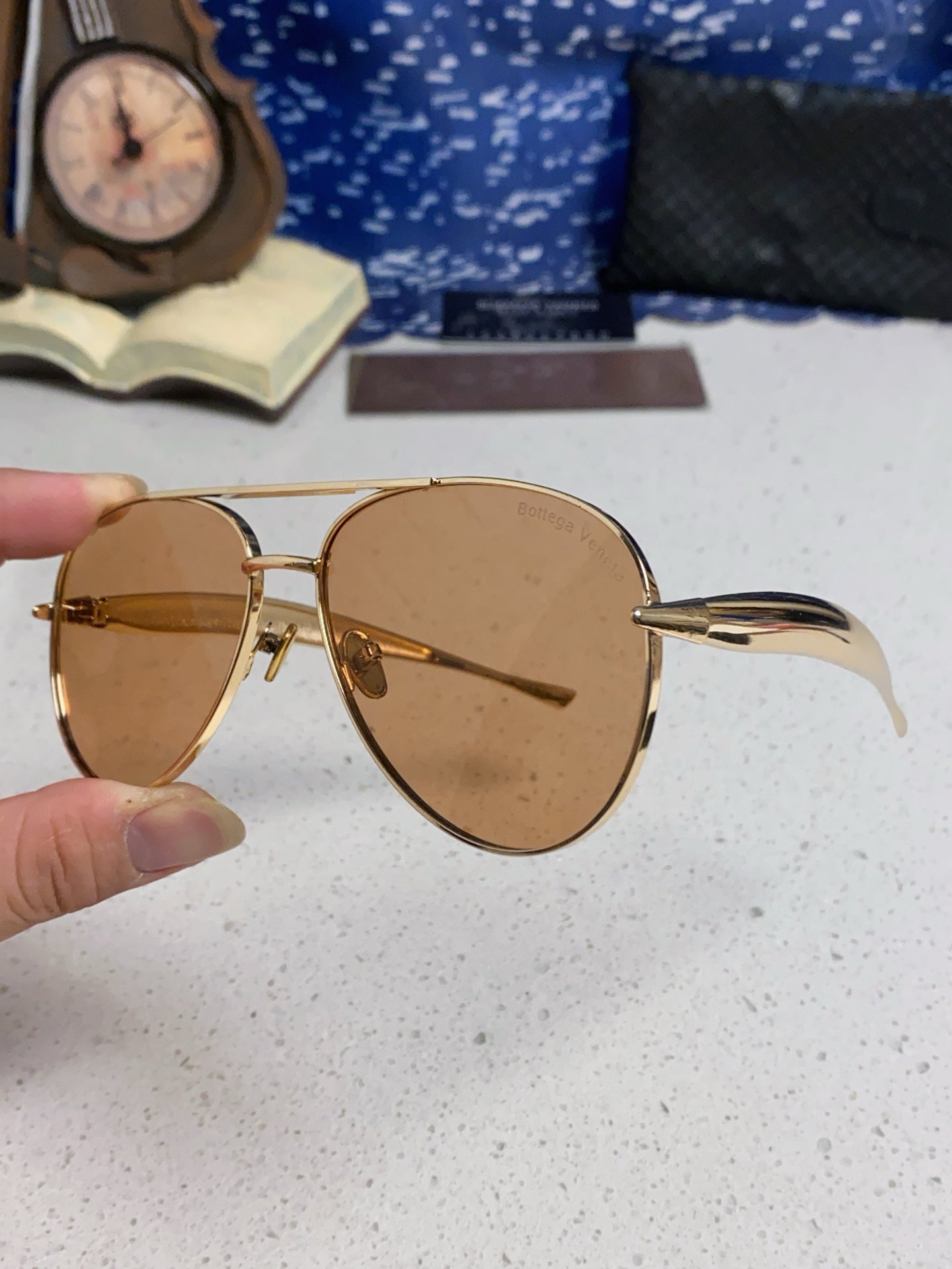 Bottega Veneta Metal Aviator Gold Lens Sunglasses for Men & Women - 432916 - detail image 6