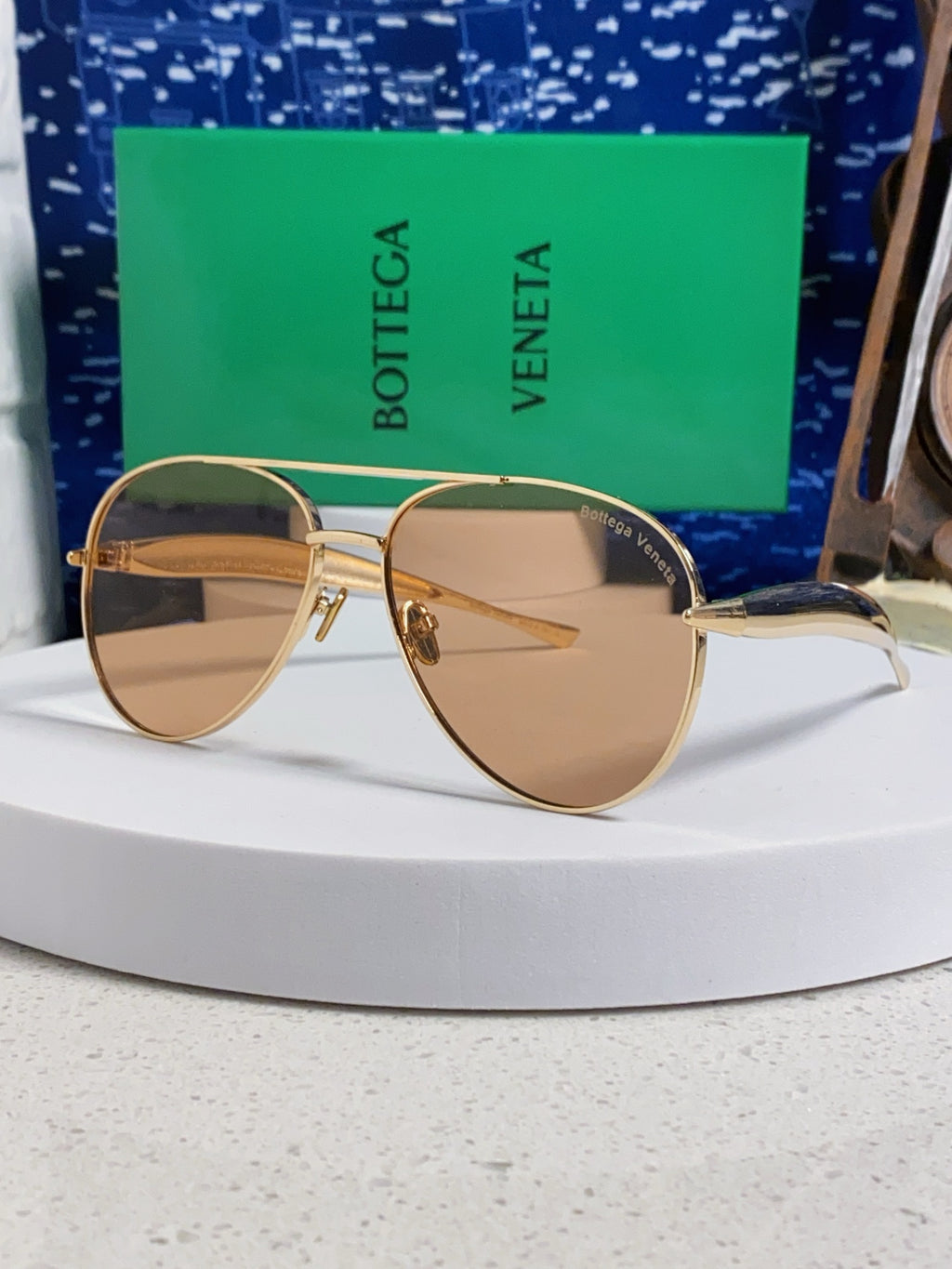 Bottega Veneta Metal Aviator Gold Lens Sunglasses for Men & Women - 416427