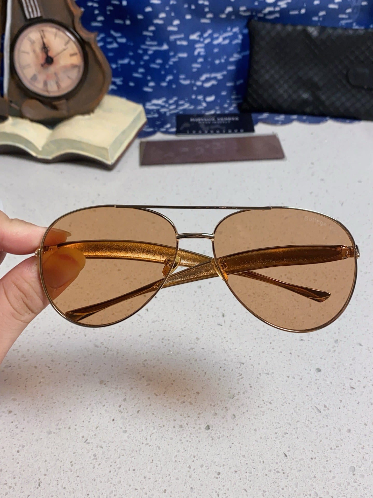 Bottega Veneta Metal Aviator Gold Lens Sunglasses for Men & Women - 416427 - detail image 4