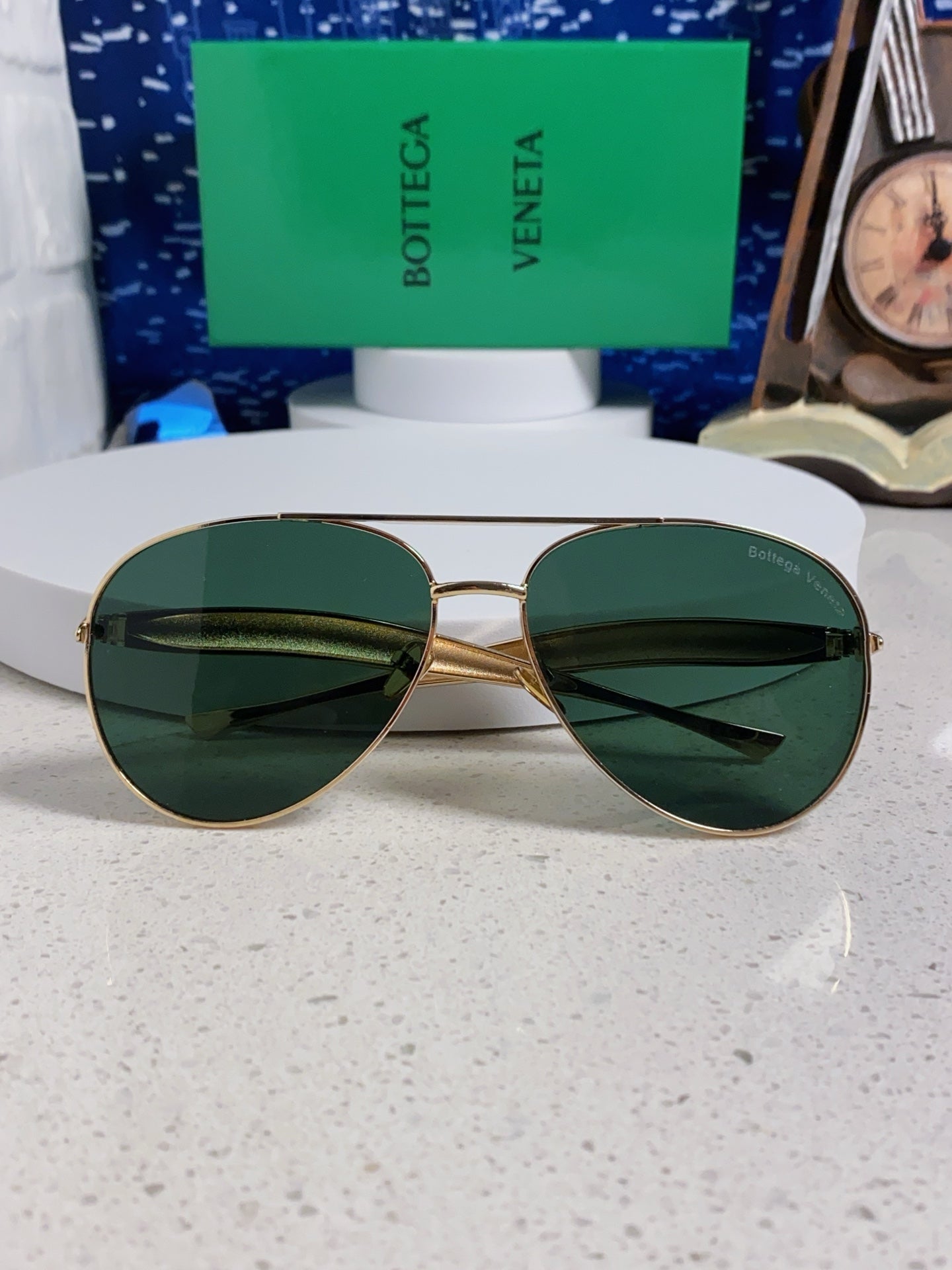 Bottega Veneta Metal Aviator Gold Lens Sunglasses for Men & Women - detail image 9
