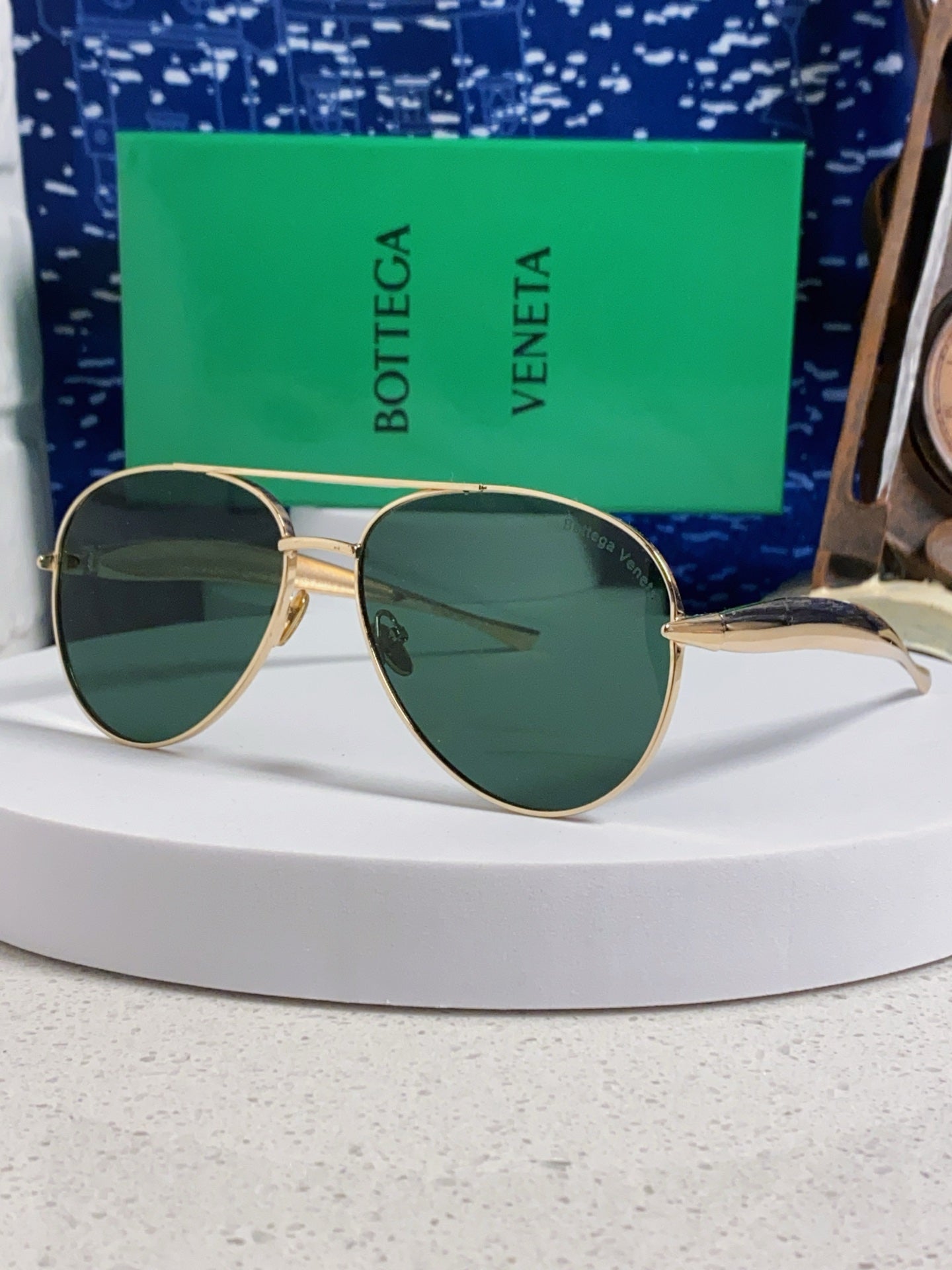 Bottega Veneta Metal Aviator Gold Lens Sunglasses for Men & Women - 416428