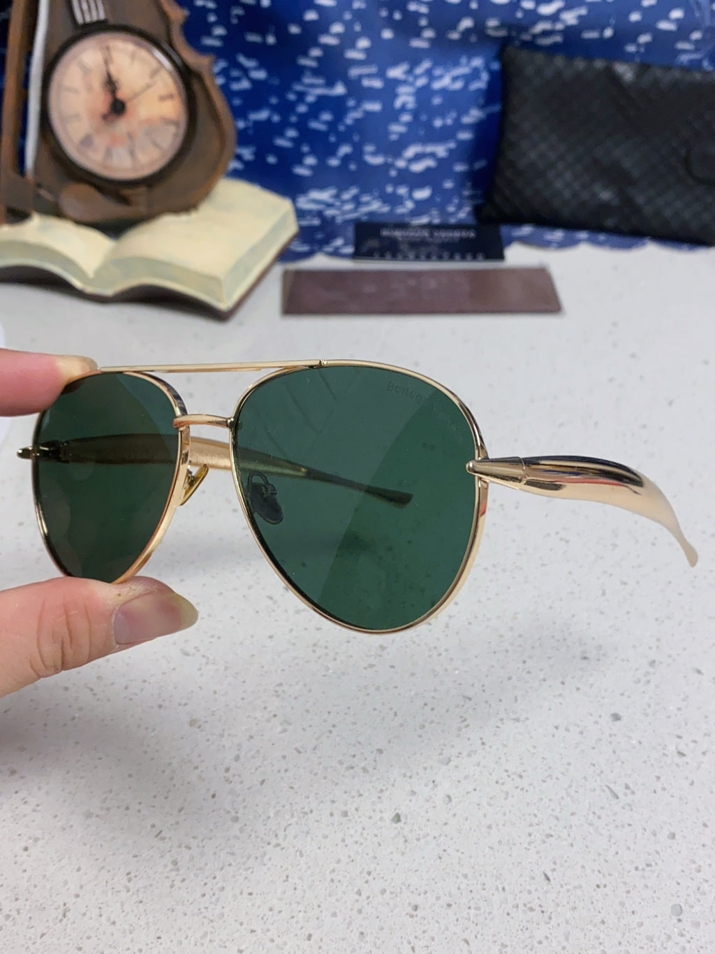 Bottega Veneta Metal Aviator Gold Lens Sunglasses for Men & Women - detail image 6