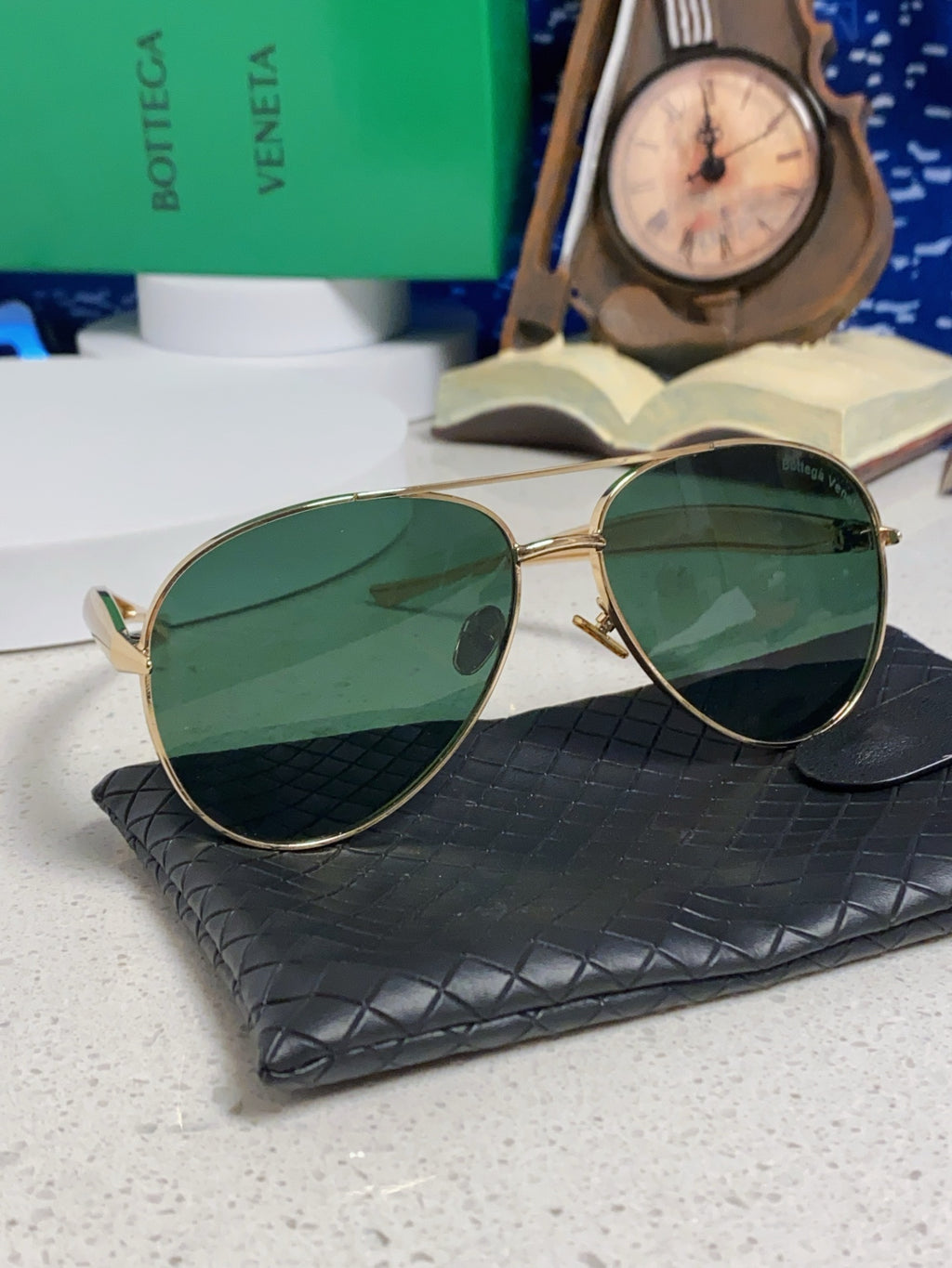 Bottega Veneta Metal Aviator Gold Lens Sunglasses for Men & Women - detail image 10