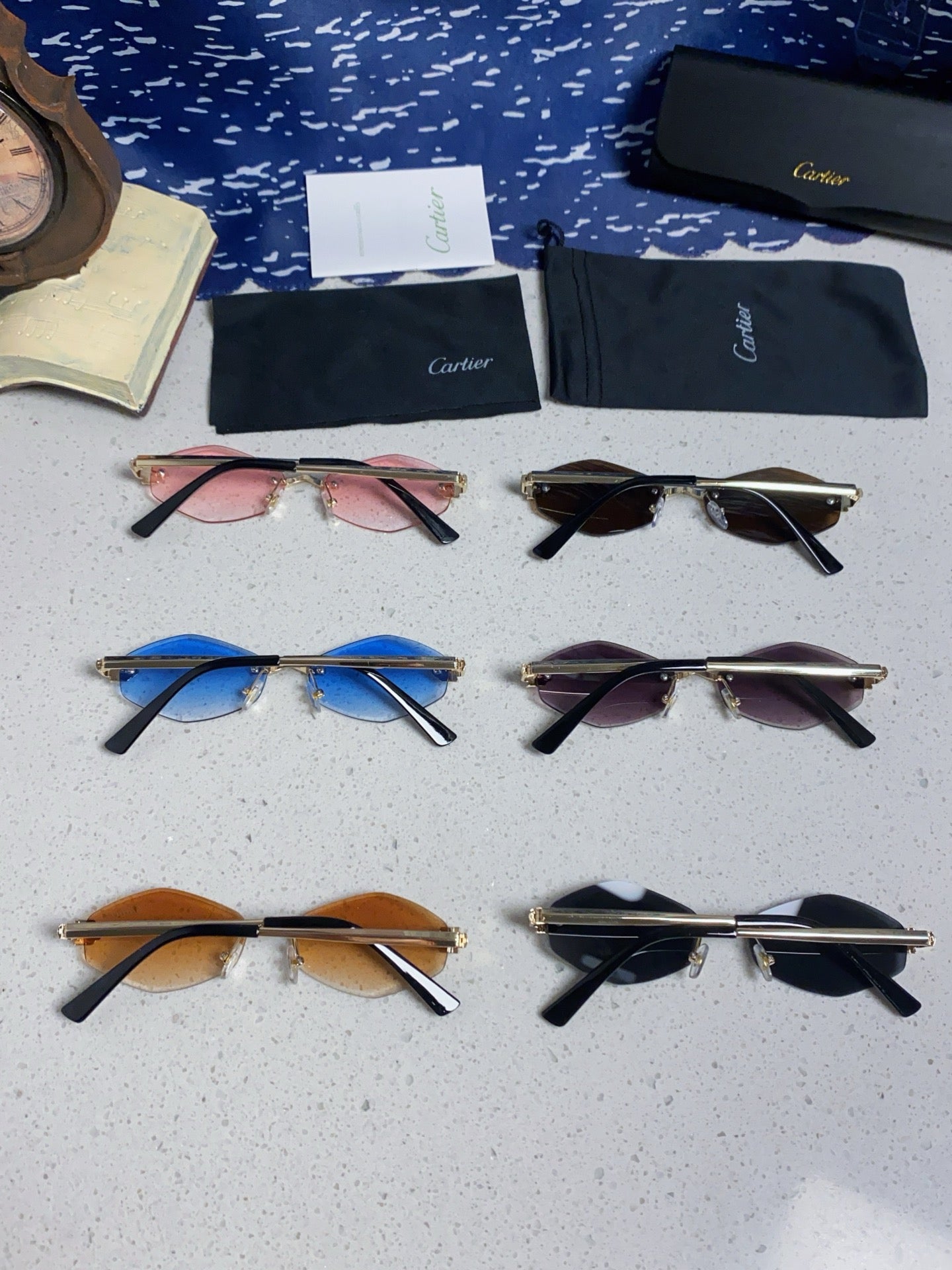 Cartier Lightweight Metal Rimless Brown Lens Sunglasses for Women - 415850 - detail image 10