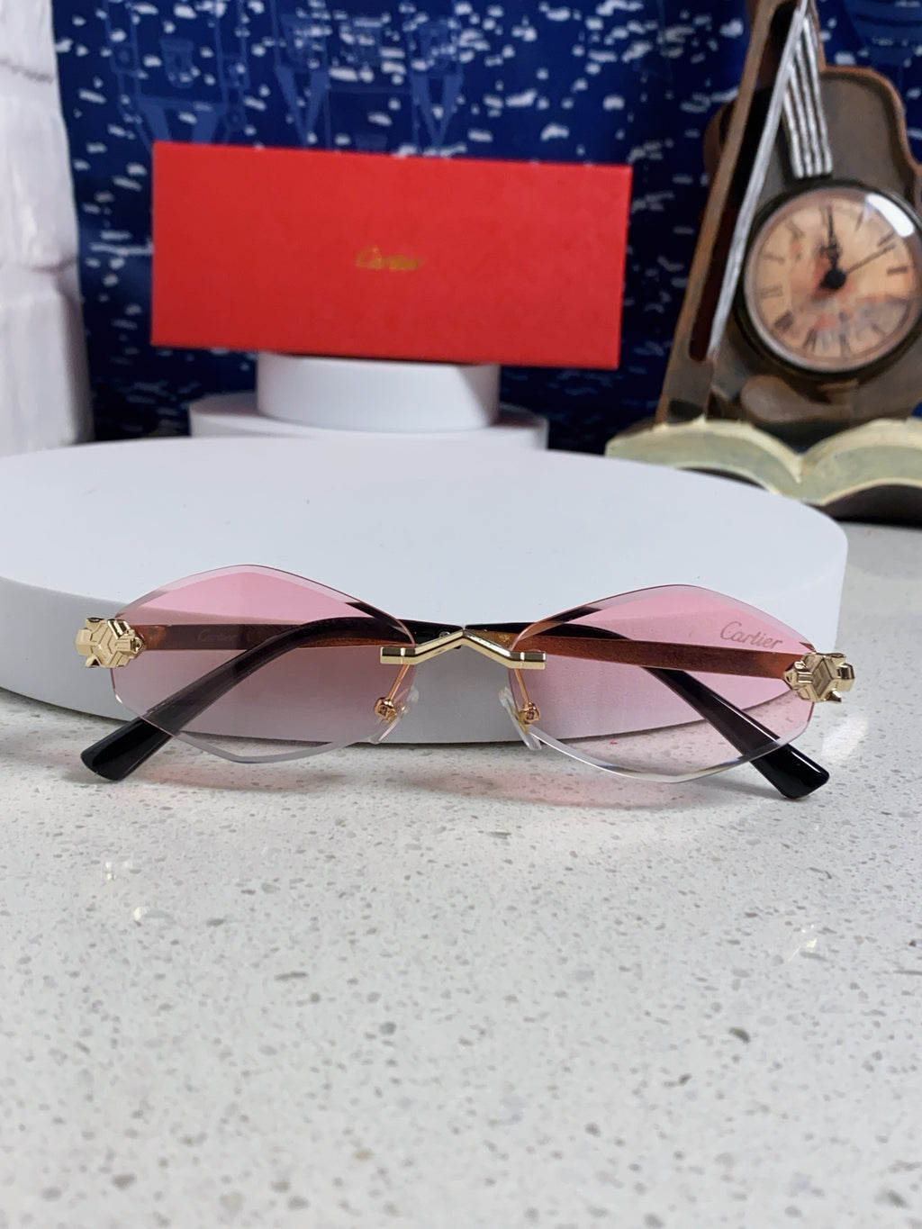 Cartier Lightweight Metal Rimless Silver Lens Sunglasses for Women - 415847 - detail image 9