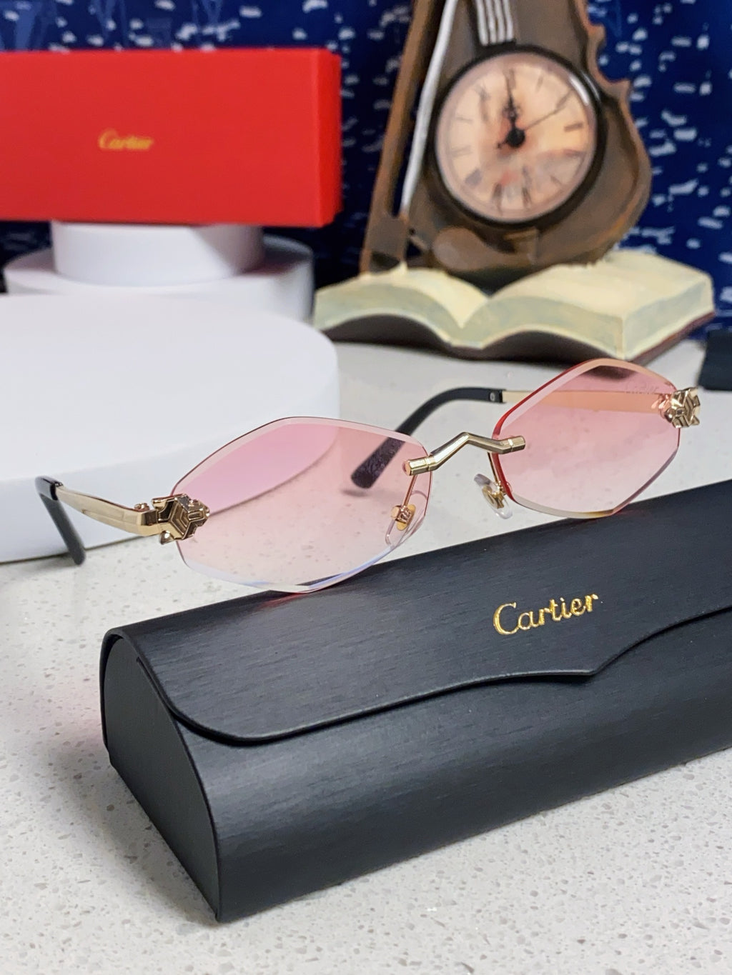 Cartier Lightweight Metal Rimless Silver Lens Sunglasses for Women - 449439 - detail image 10