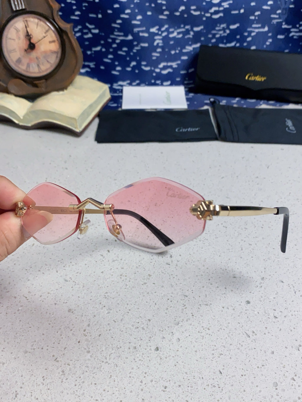Cartier Lightweight Metal Rimless Silver Lens Sunglasses for Women - 449439 - detail image 6