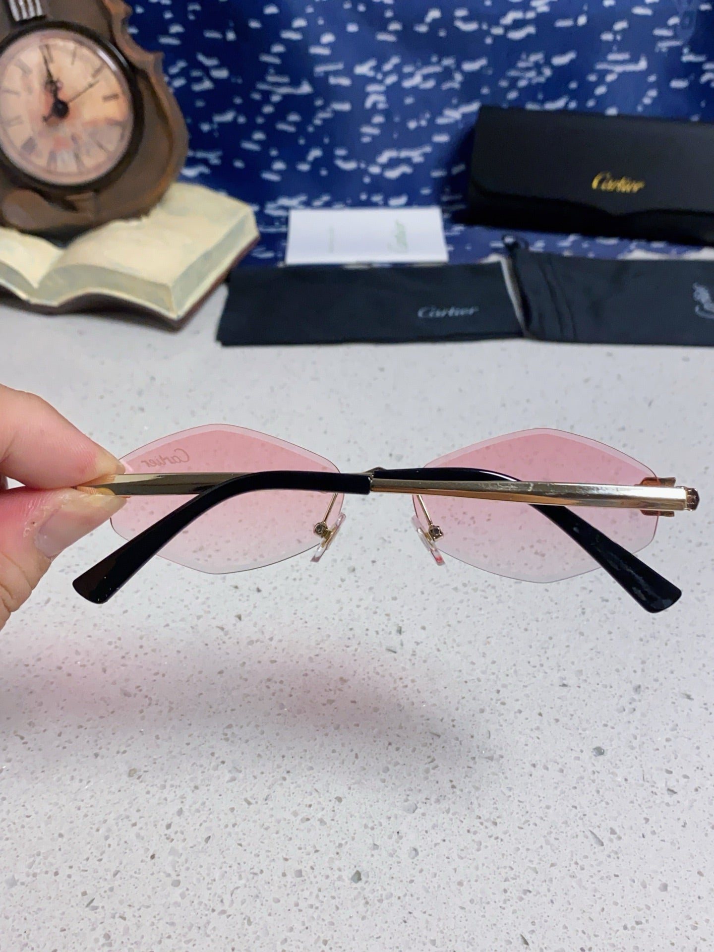 Cartier Lightweight Metal Rimless Silver Lens Sunglasses for Women - 415847 - detail image 5