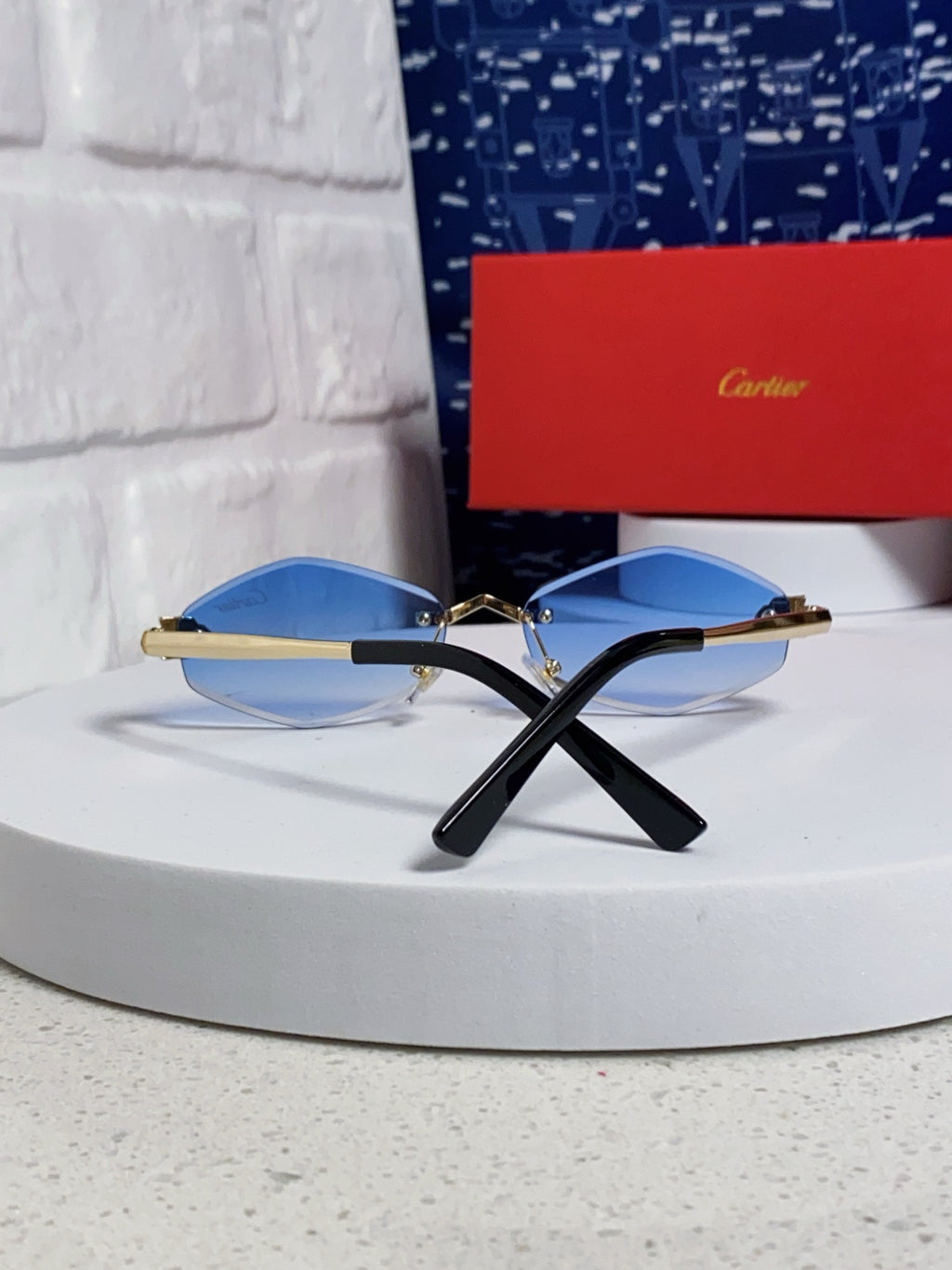 Cartier Lightweight Metal Rimless Blue Lens Sunglasses for Women - 415848 - detail image 3