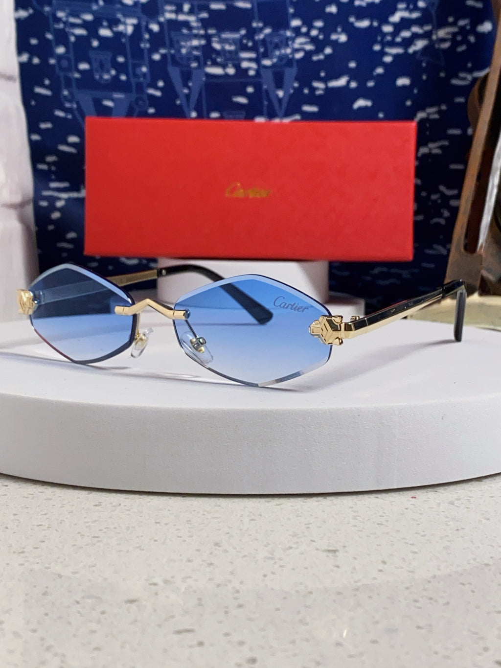 Cartier Lightweight Metal Rimless Blue Lens Sunglasses for Women - 415848